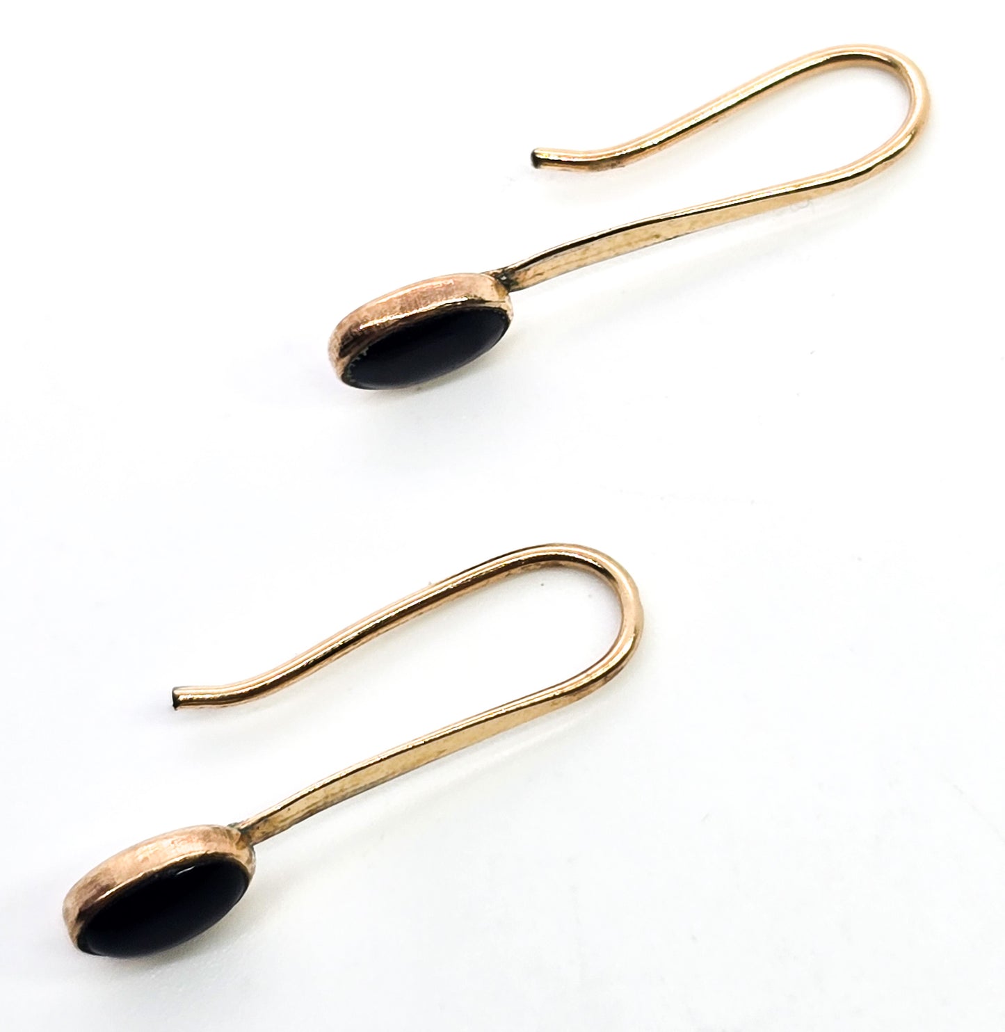 Yellow gold filled black onyx gemstone vintage modernist earrings