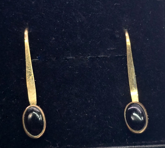 Yellow gold filled black onyx gemstone vintage modernist earrings