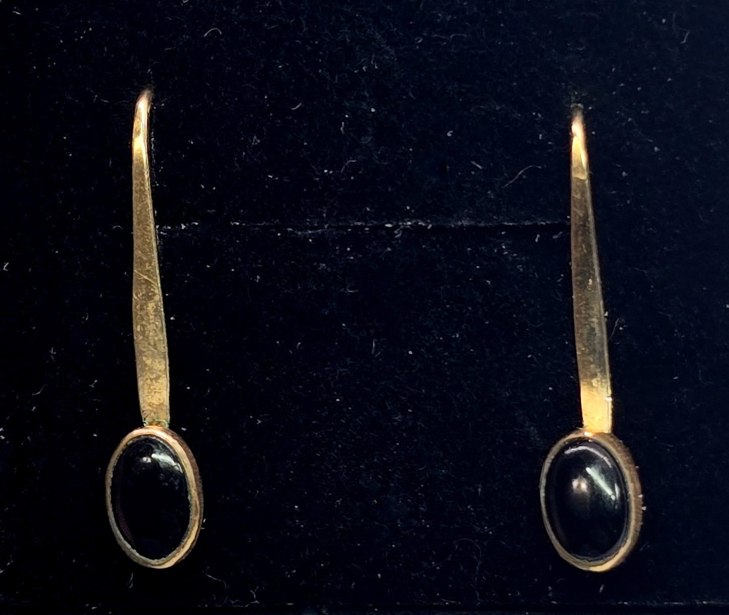 Yellow gold filled black onyx gemstone vintage modernist earrings