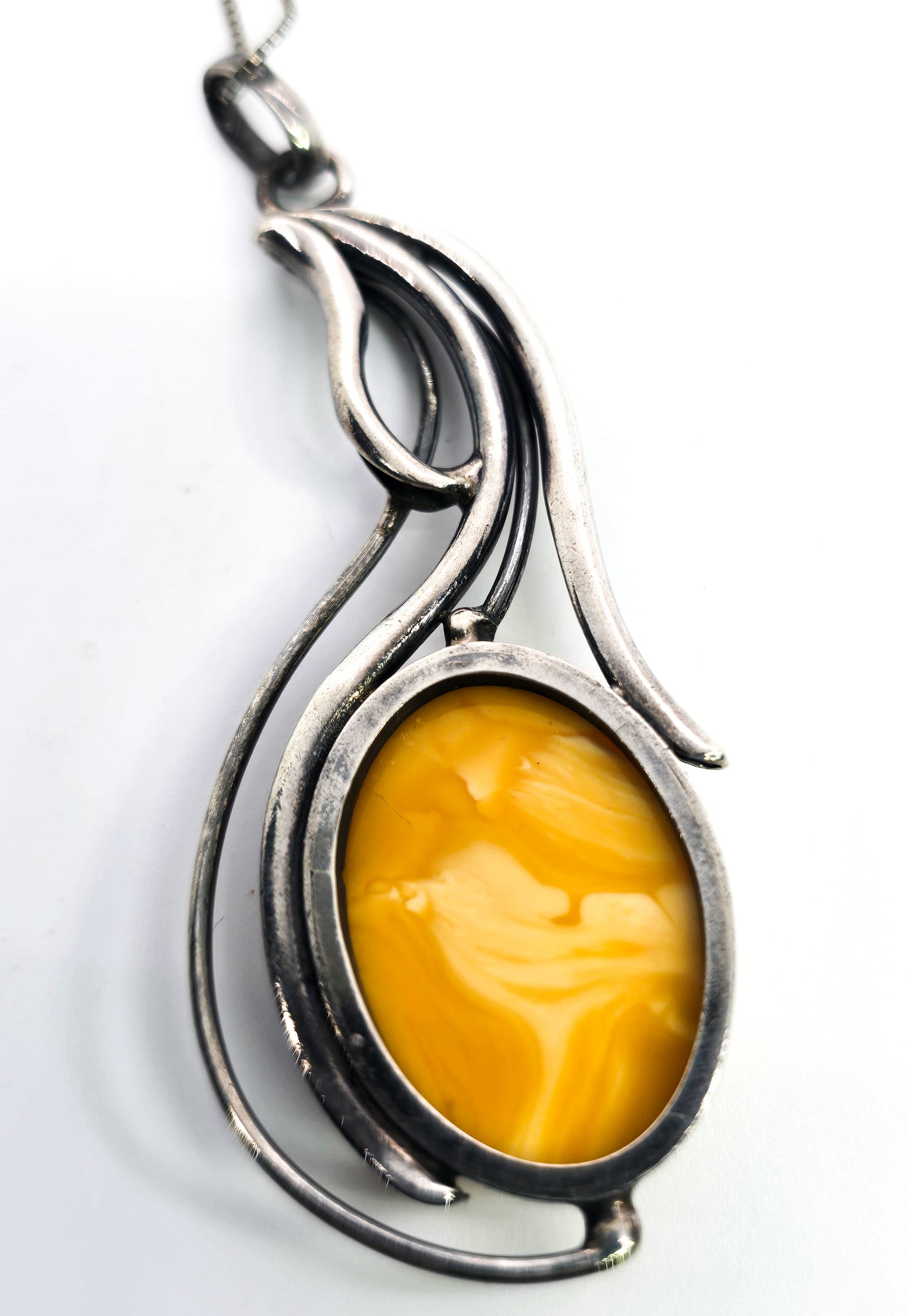 Egg Yolk Amber artisan casted sterling silver modernist vintage set necklace & earrings