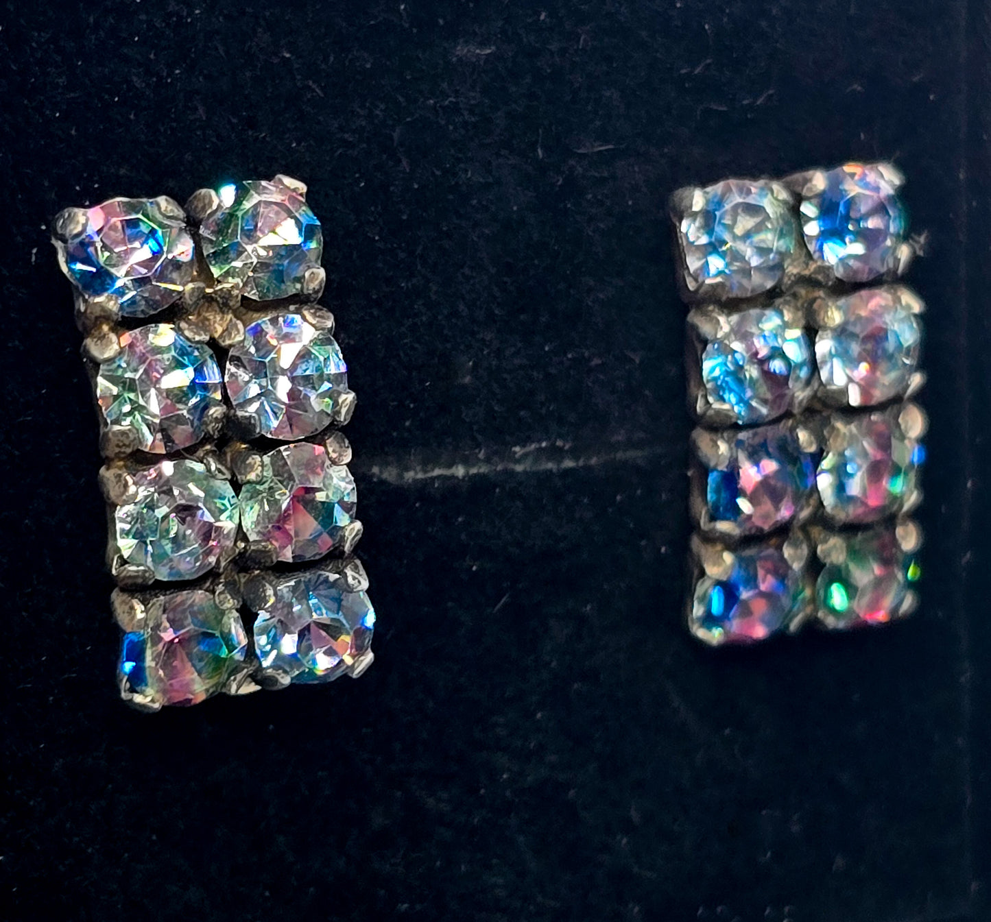 Art Deco Iris Rhinestone  rainbow German sterling silver vintage clip on earrings 835