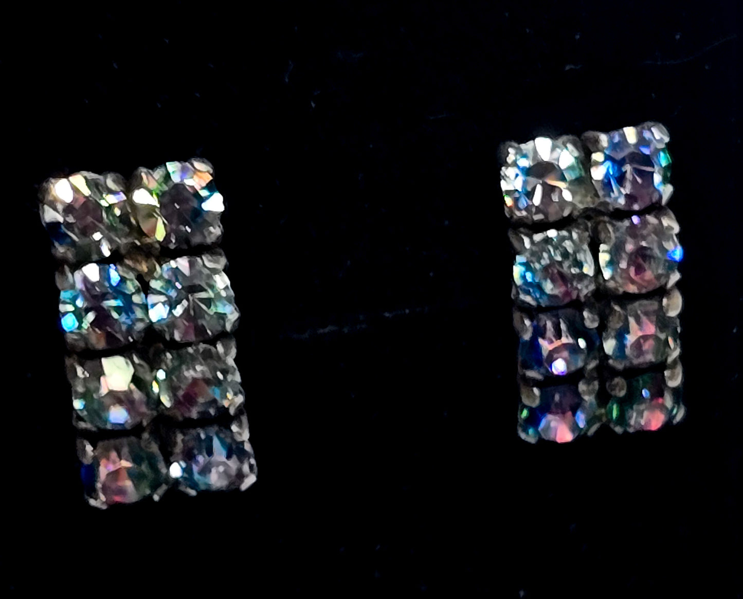 Art Deco Iris Rhinestone  rainbow German sterling silver vintage clip on earrings 835