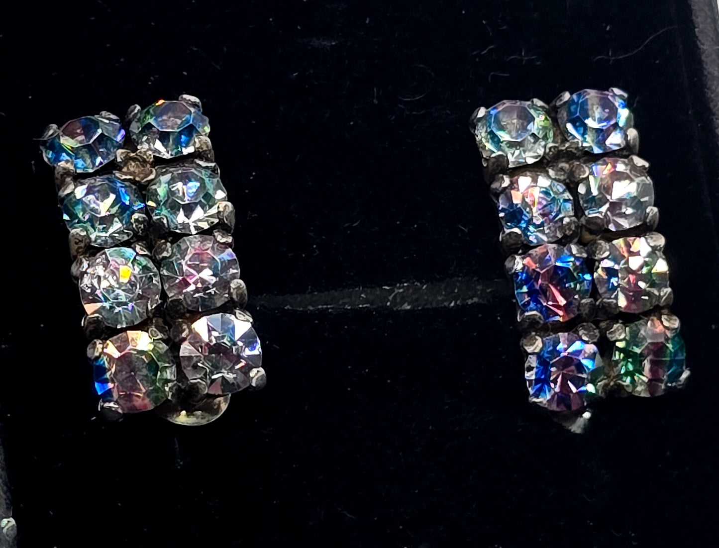 Art Deco Iris Rhinestone  rainbow German sterling silver vintage clip on earrings 835