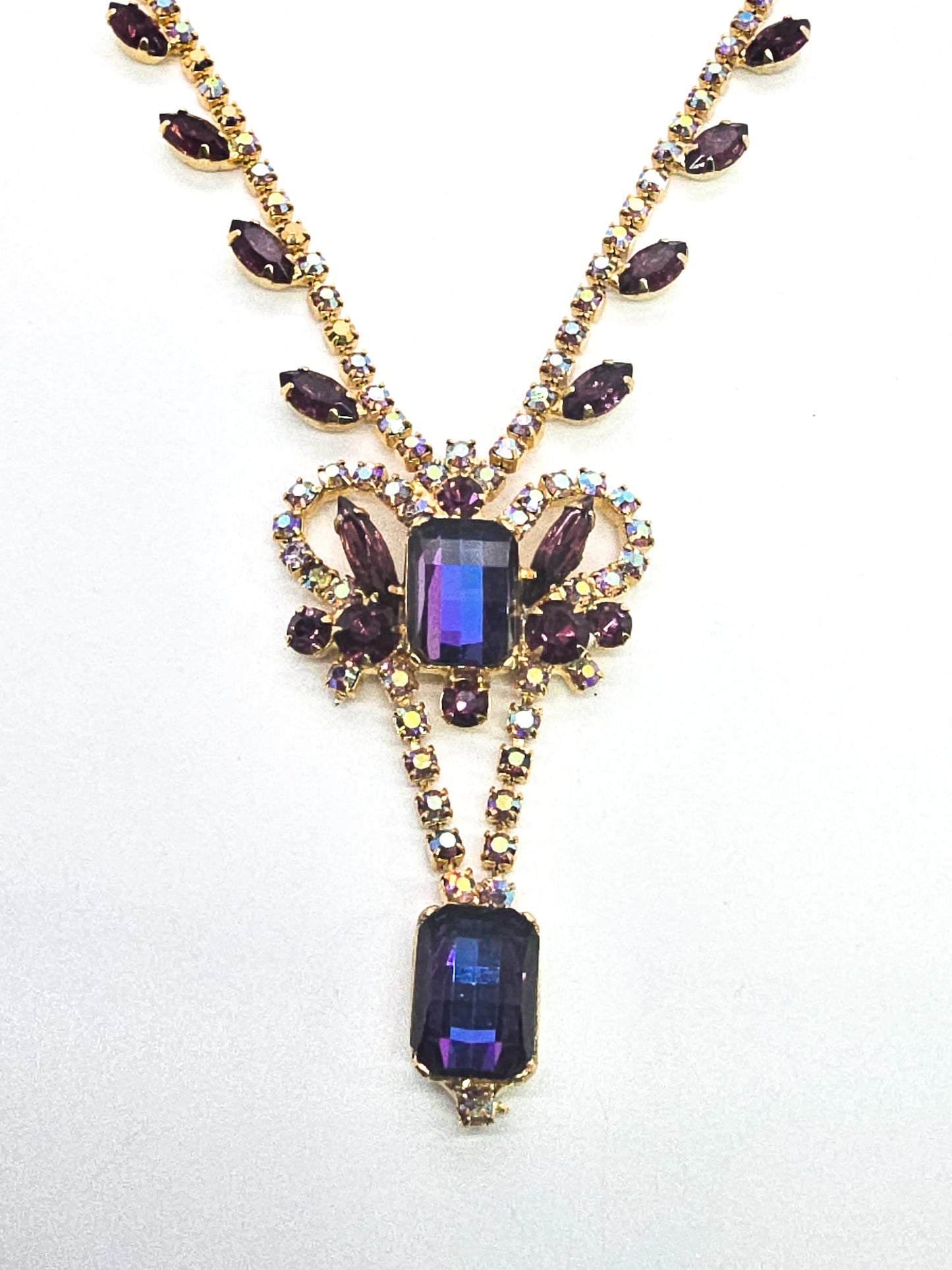 Juliana D&E purple heliotrope vintage rhinestone necklace and bracelet book piece set