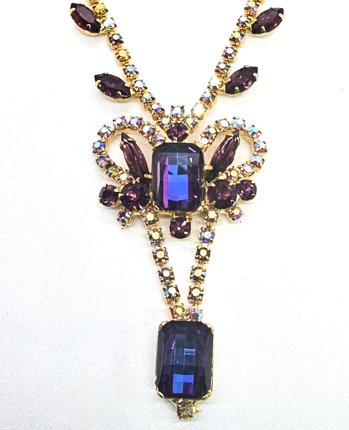 Juliana D&E purple heliotrope vintage rhinestone necklace and bracelet book piece set