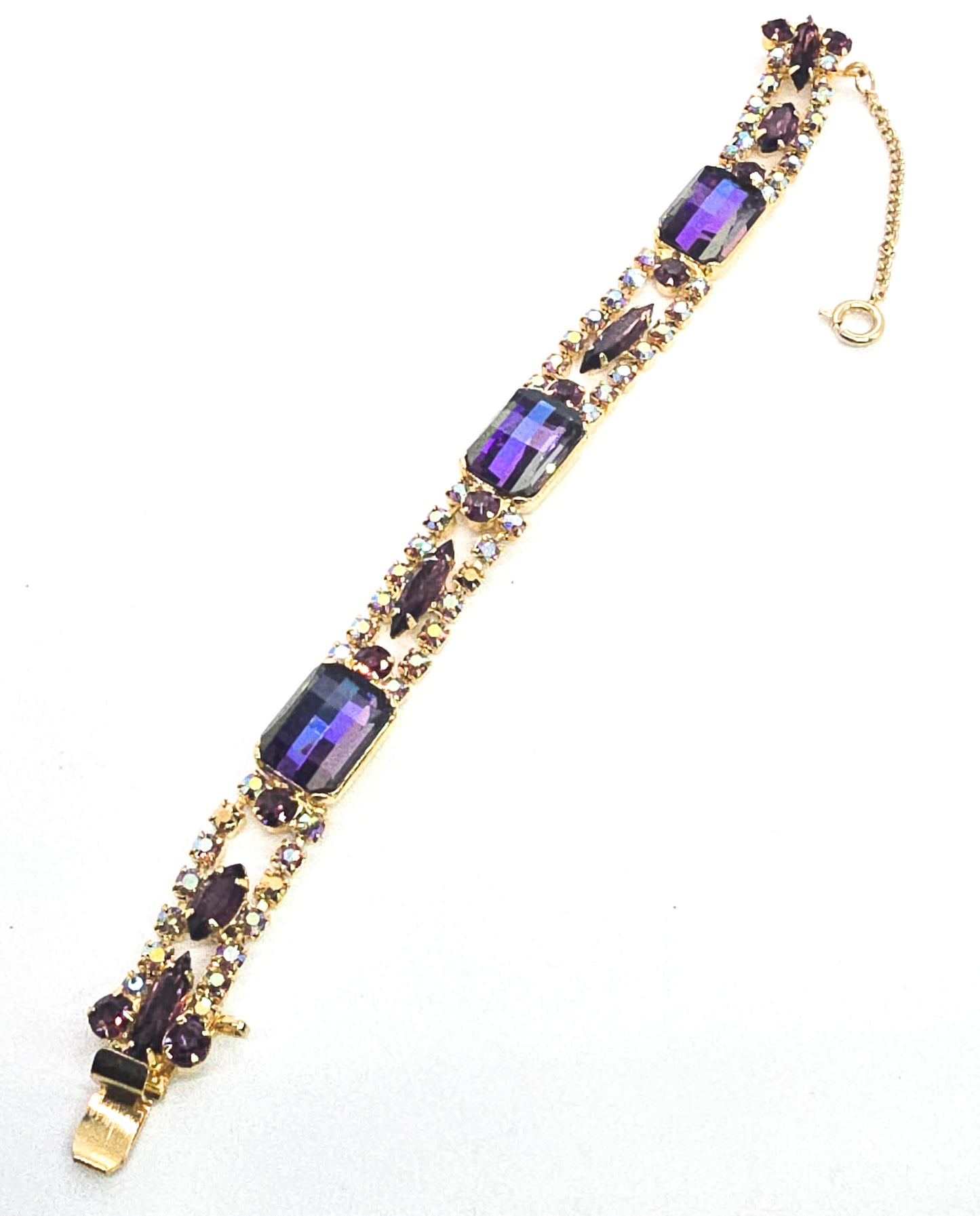 Juliana D&E purple heliotrope vintage rhinestone necklace and bracelet book piece set