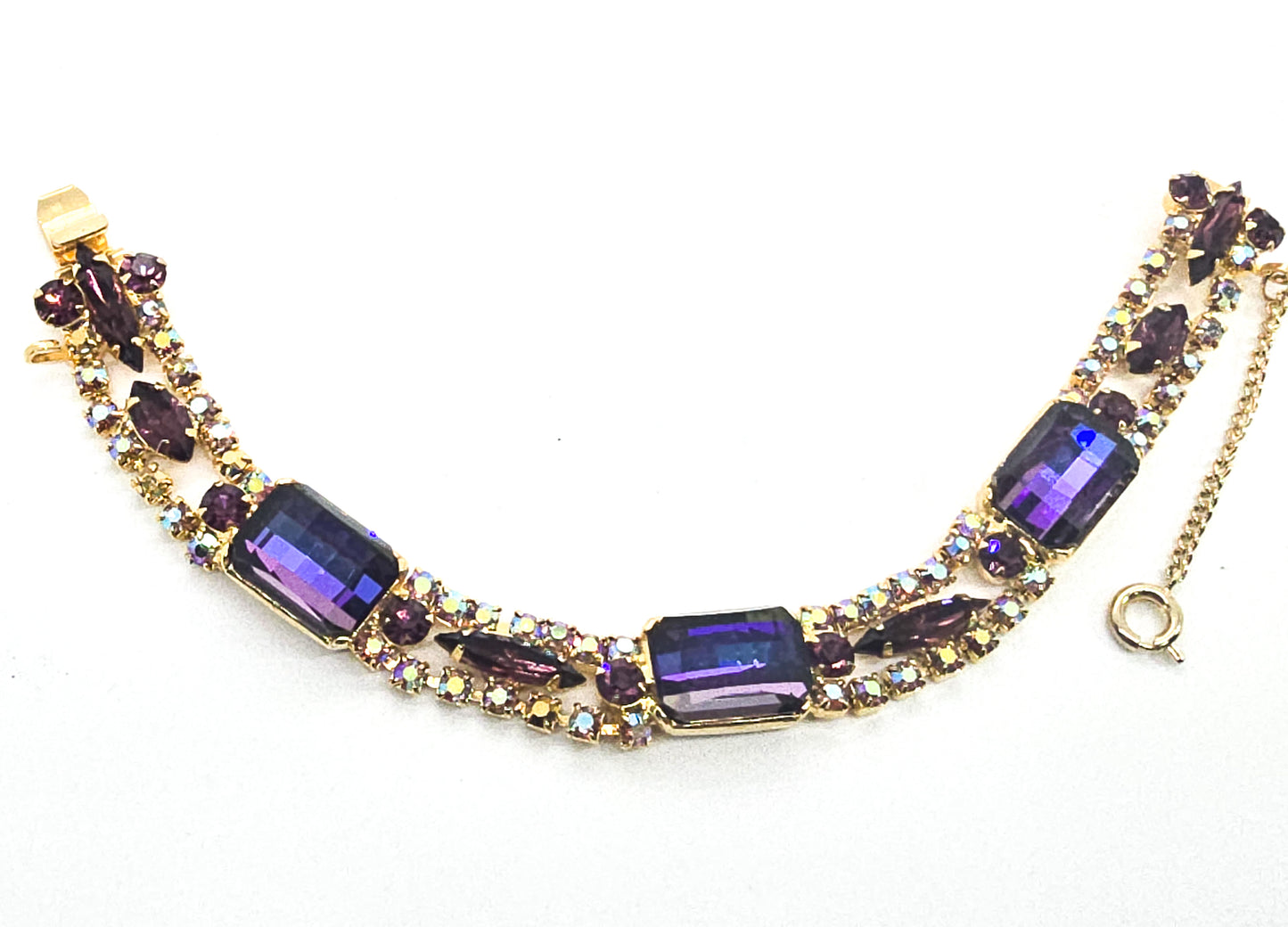 Juliana D&E purple heliotrope vintage rhinestone necklace and bracelet book piece set