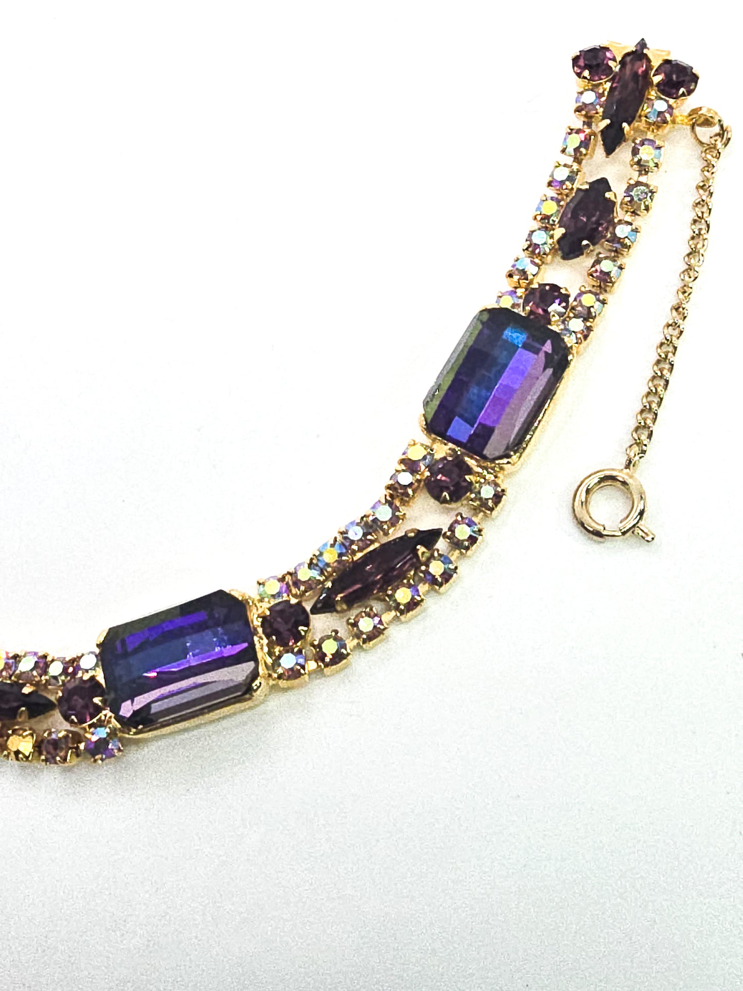 Juliana D&E purple heliotrope vintage rhinestone necklace and bracelet book piece set