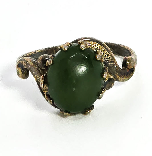 Nephrite Jade gemstone vermeil swirl gold over sterling silver vermeil ring size 6