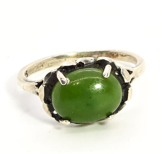 UTC Nephrite Jade gemstone sterling silver vintage ring size 8