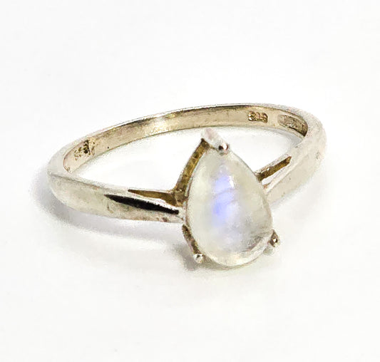 STS Chuck Clemency Blue moonstone pear cut gemstone sterling silver solitaire ring size 9