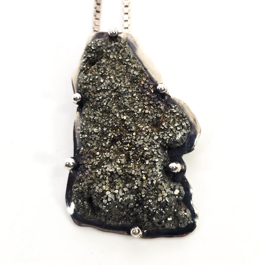 Pyrite Taxco Mexico vintage sterling silver raw gemstone pendant necklace