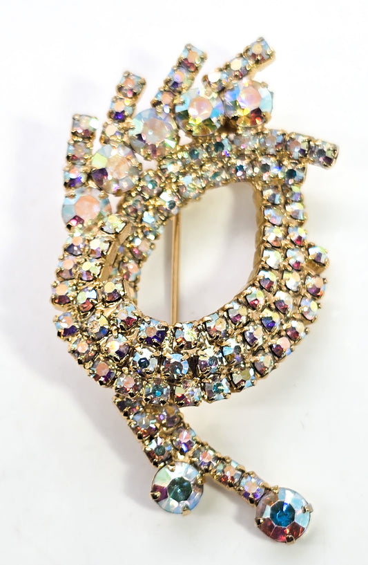 Taylor Made signed Aurora borealis rainbow rhinestone vintage brooch