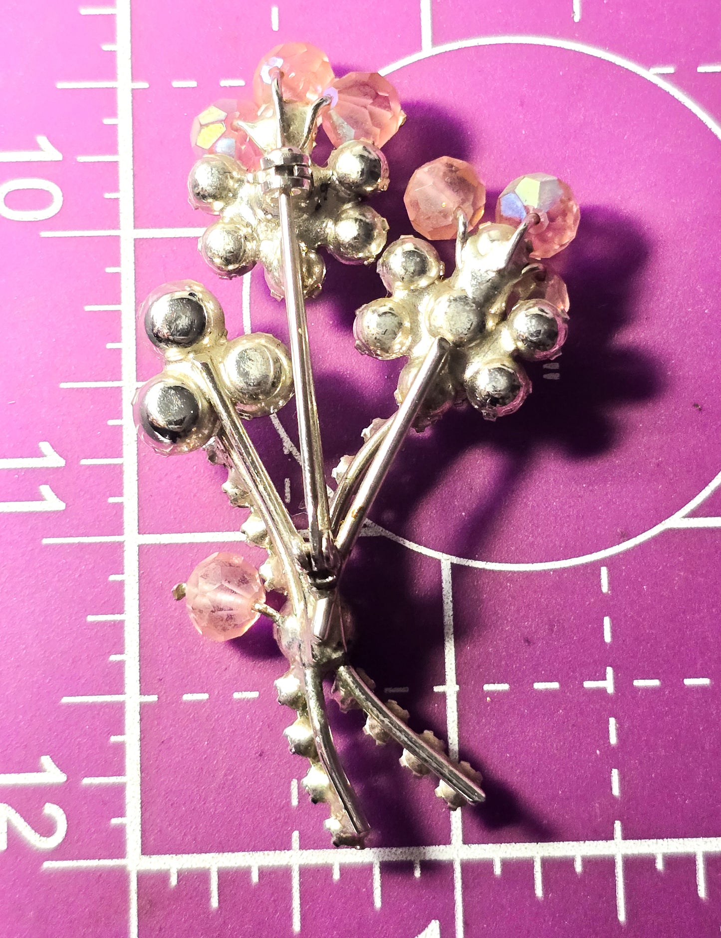 Pink Austrian crystals aurora borealis rhinestone flower vintage spray brooch