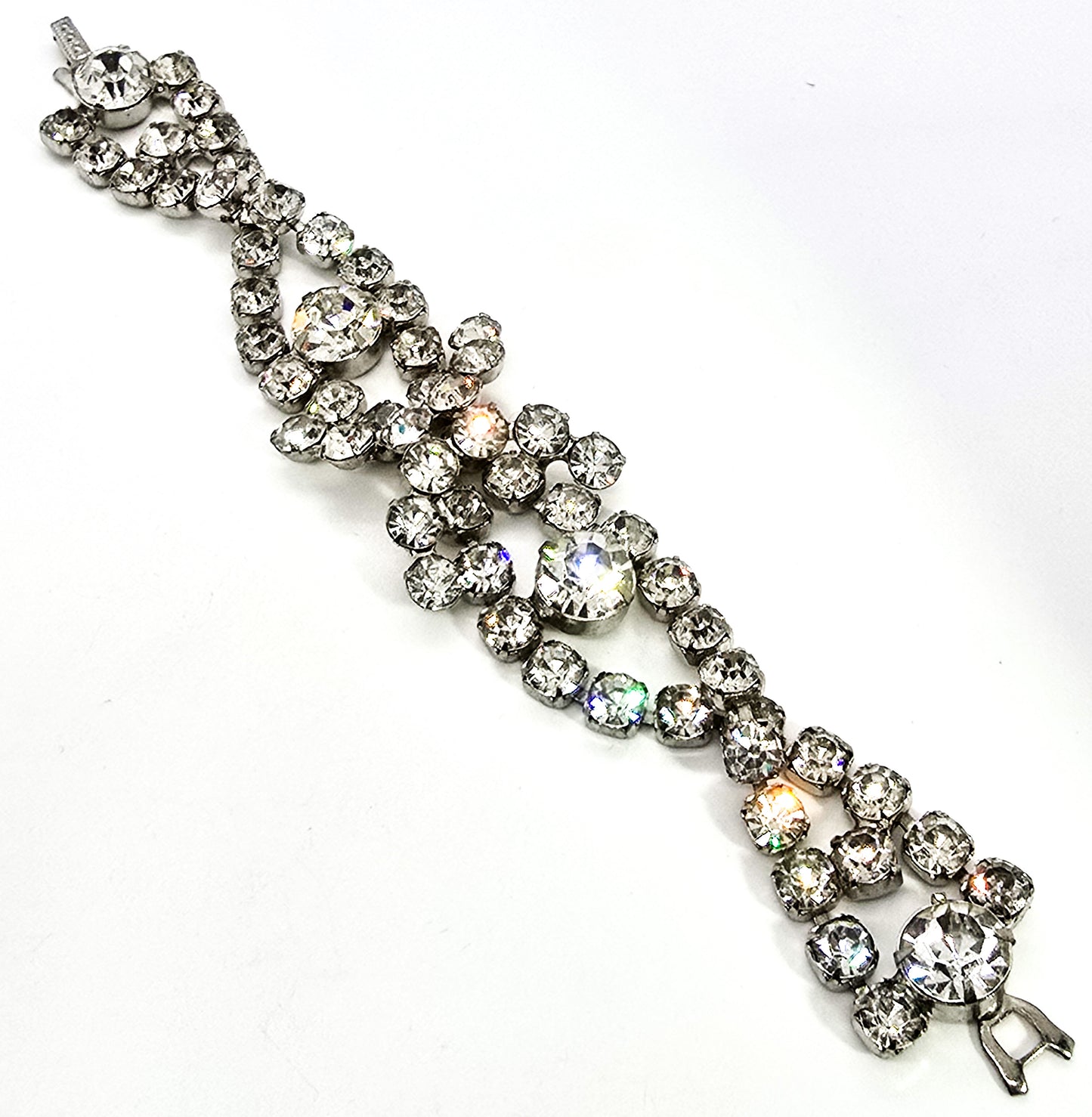 Large Twisted Rhinestone stunning vintage statement bracelet 7.5 inches long