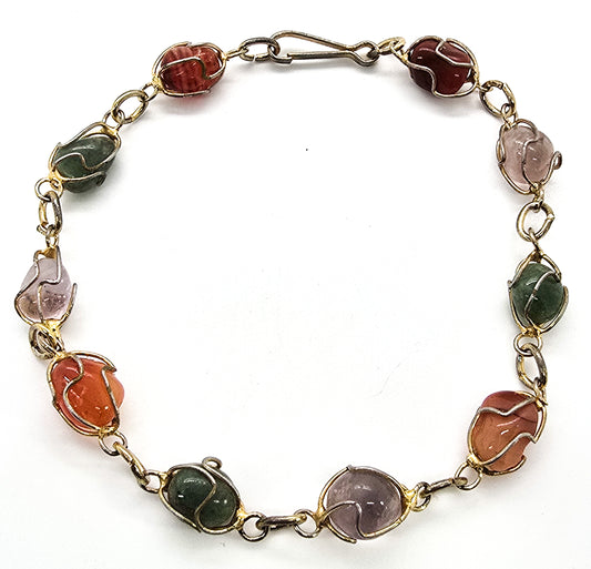 Boho multi gemstone amethyst carnelian and aventurine vintage cage bracelet