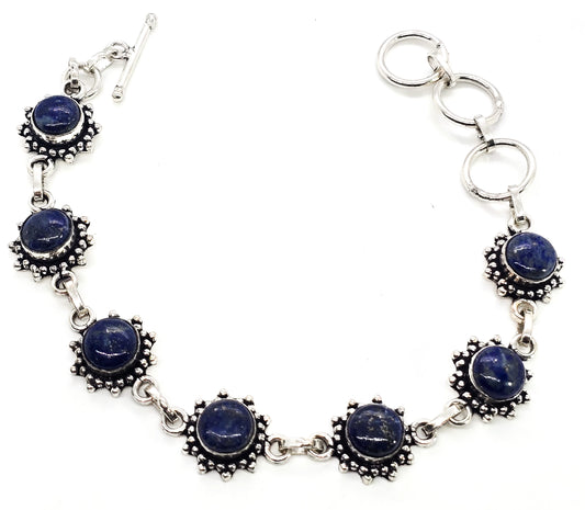 Lapis lazuli Bali Balinese tribal sun silver plated tennis bracelet