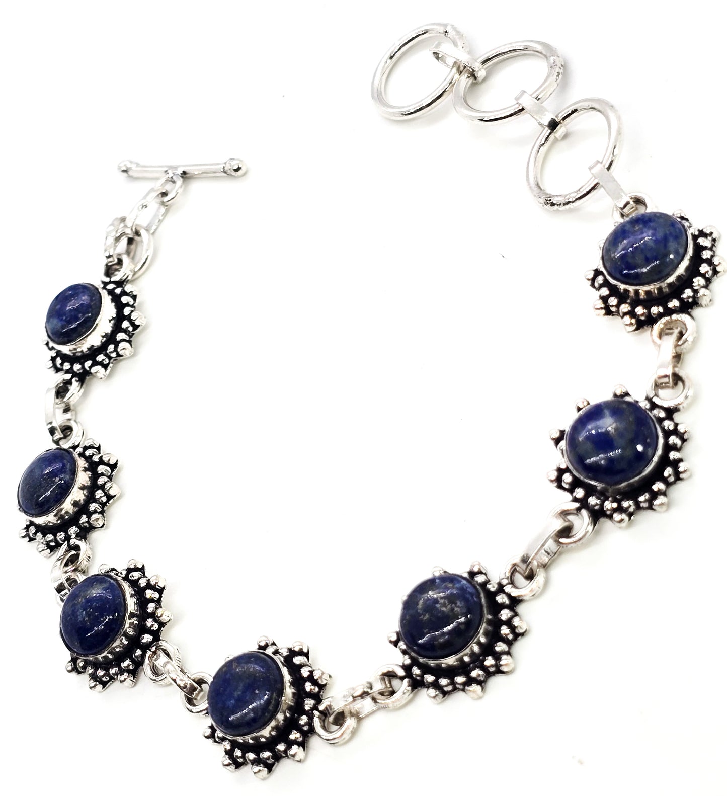 Lapis lazuli Bali Balinese tribal sun silver plated tennis bracelet