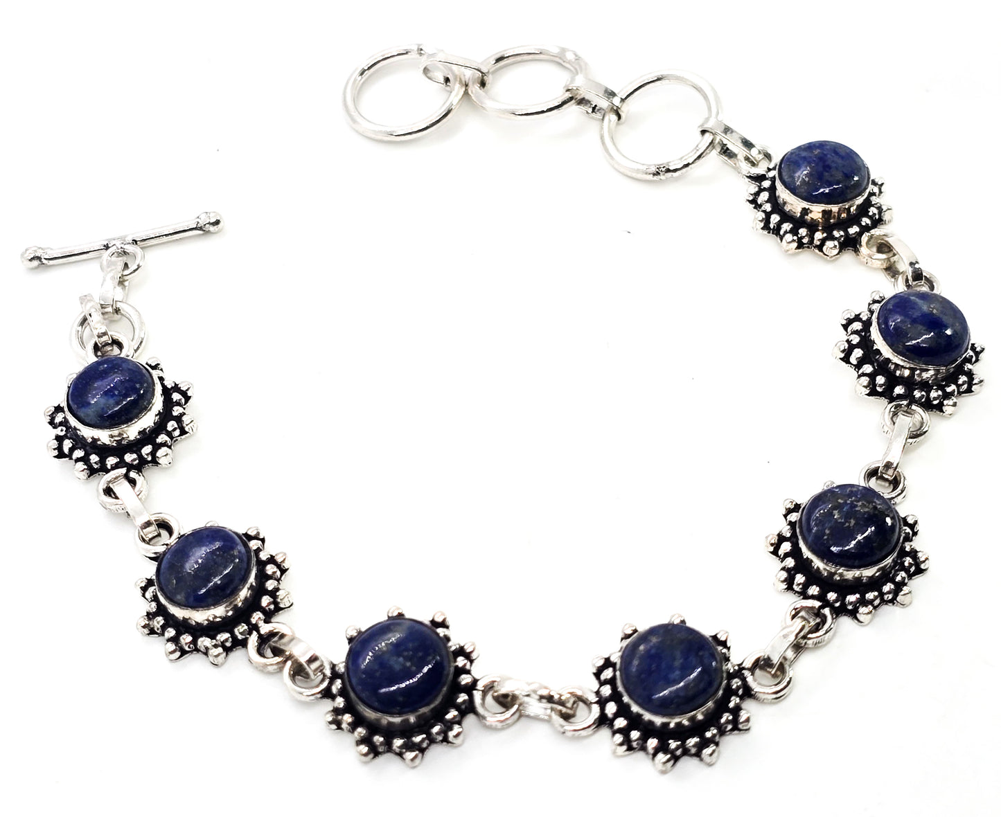 Lapis lazuli Bali Balinese tribal sun silver plated tennis bracelet