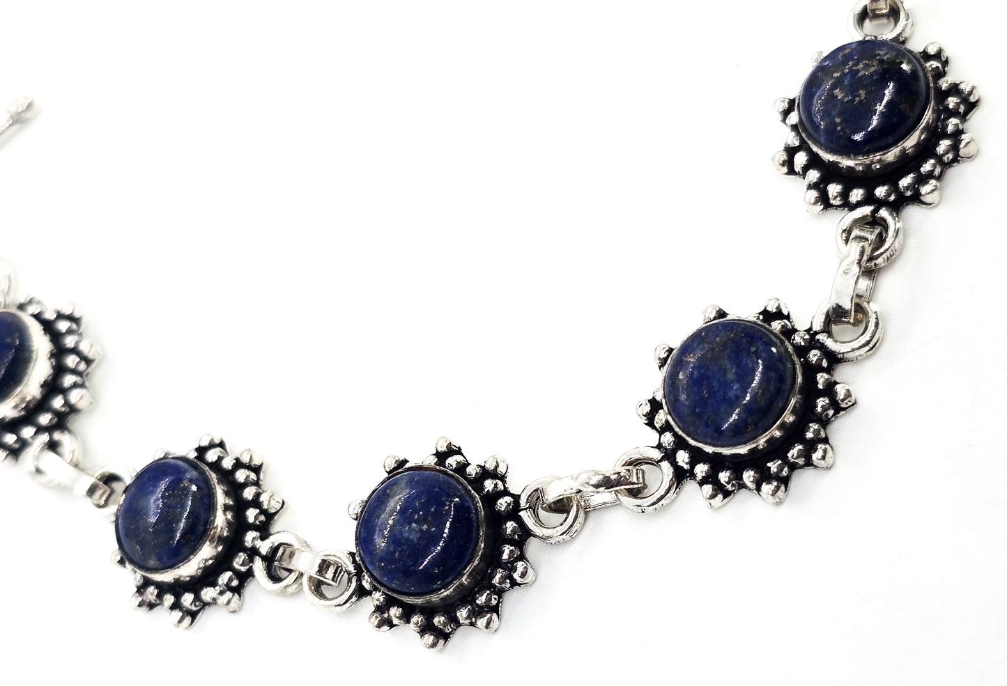 Lapis lazuli Bali Balinese tribal sun silver plated tennis bracelet