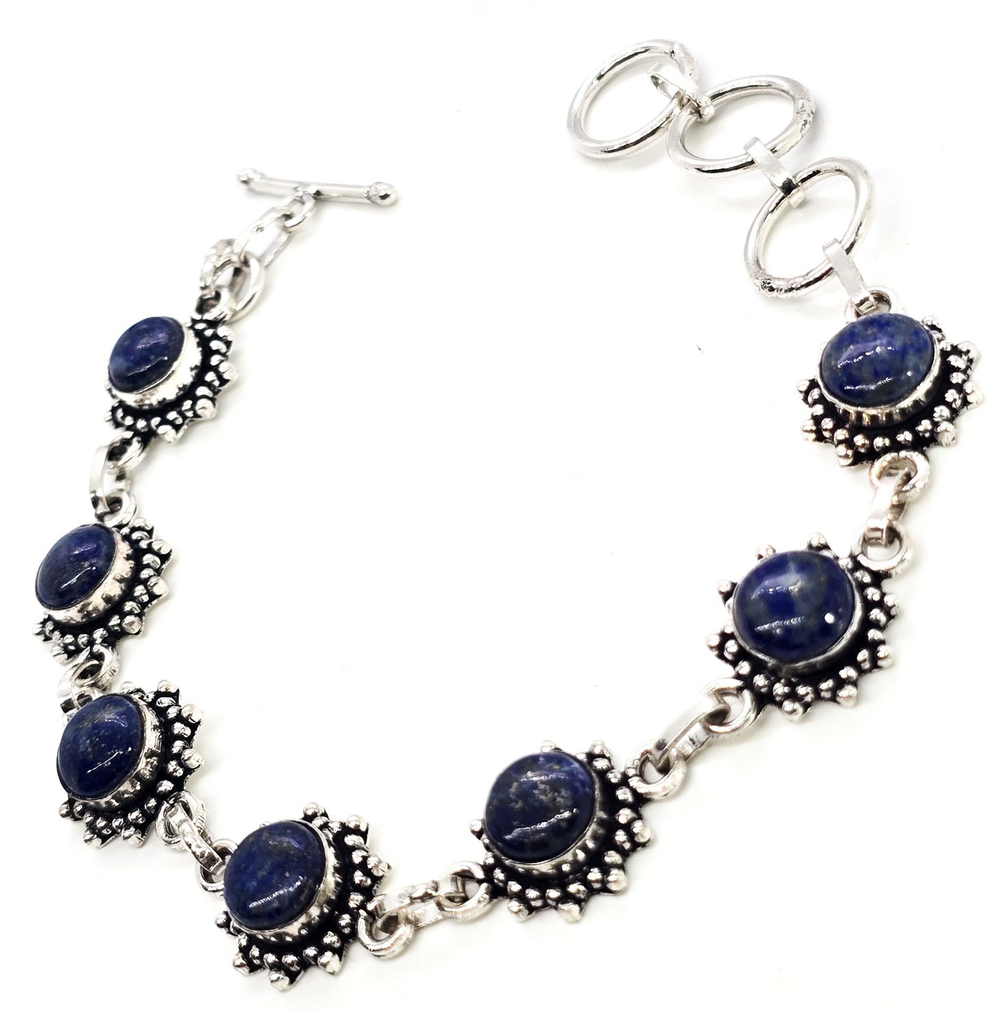 Lapis lazuli Bali Balinese tribal sun silver plated tennis bracelet