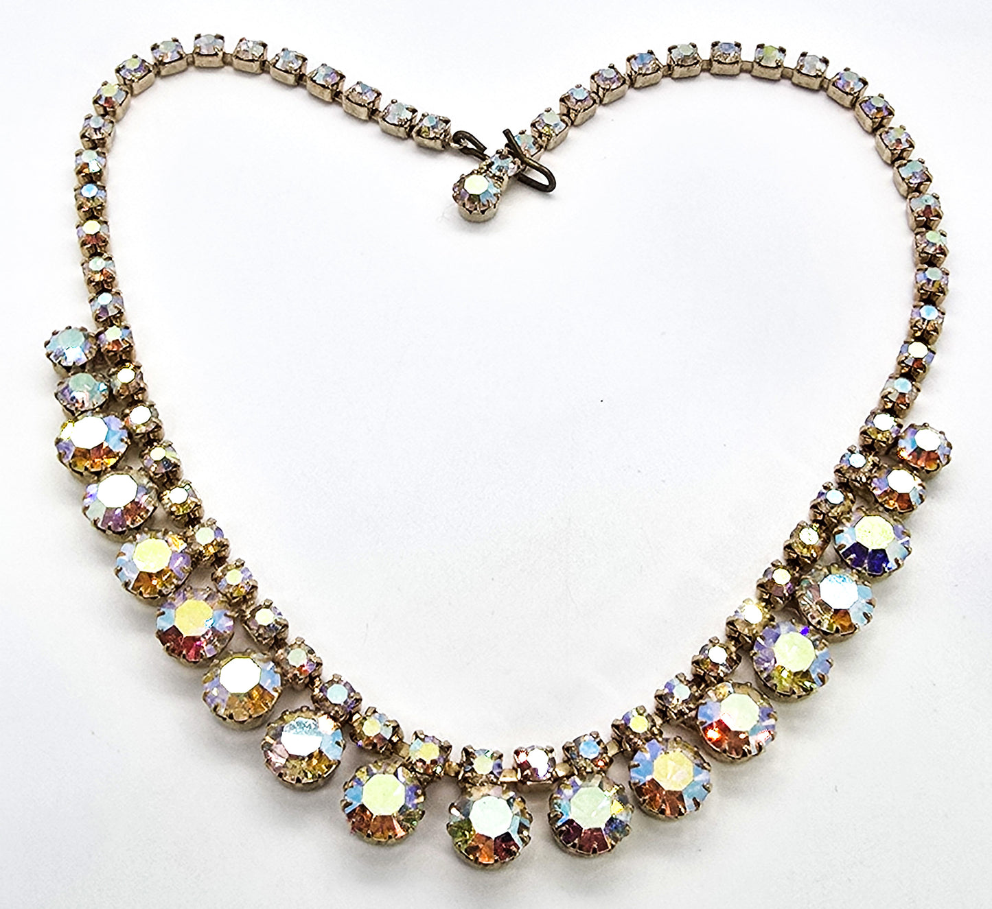 Bright warm rainbow aurora borealis vintage rhinestone choker necklace mid century