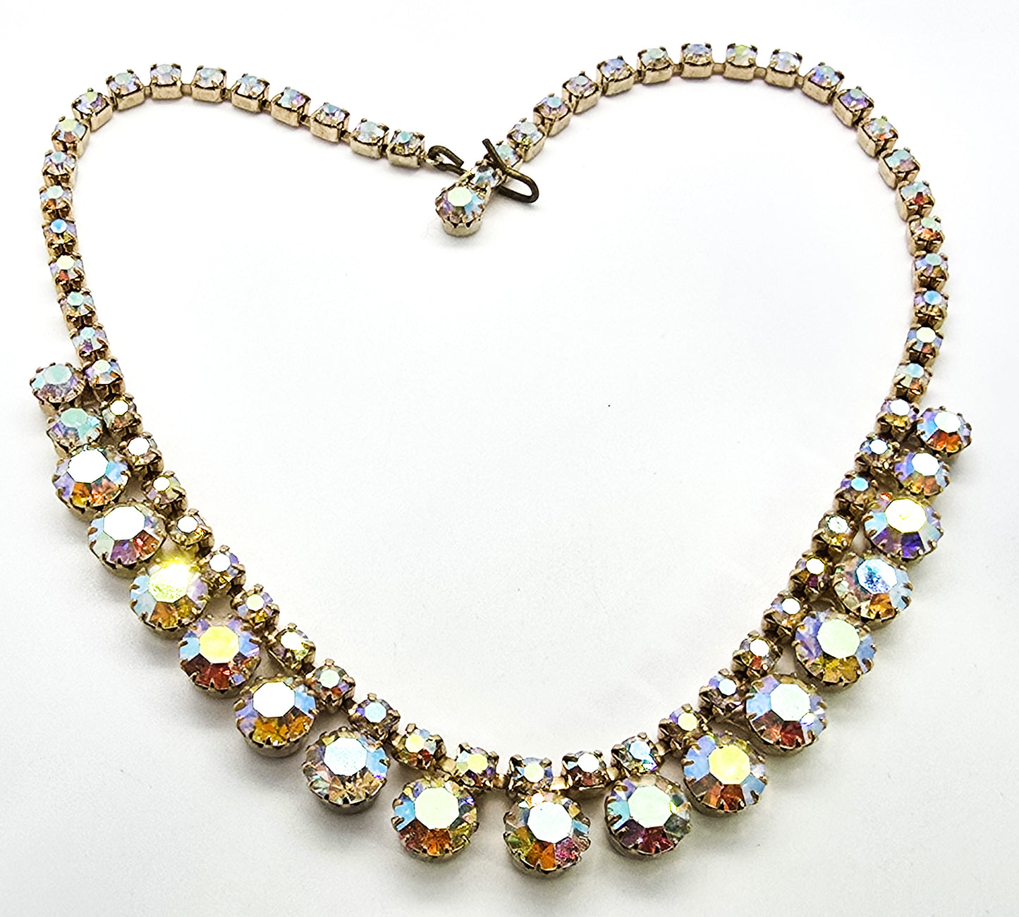 Bright warm rainbow aurora borealis vintage rhinestone choker necklace mid century