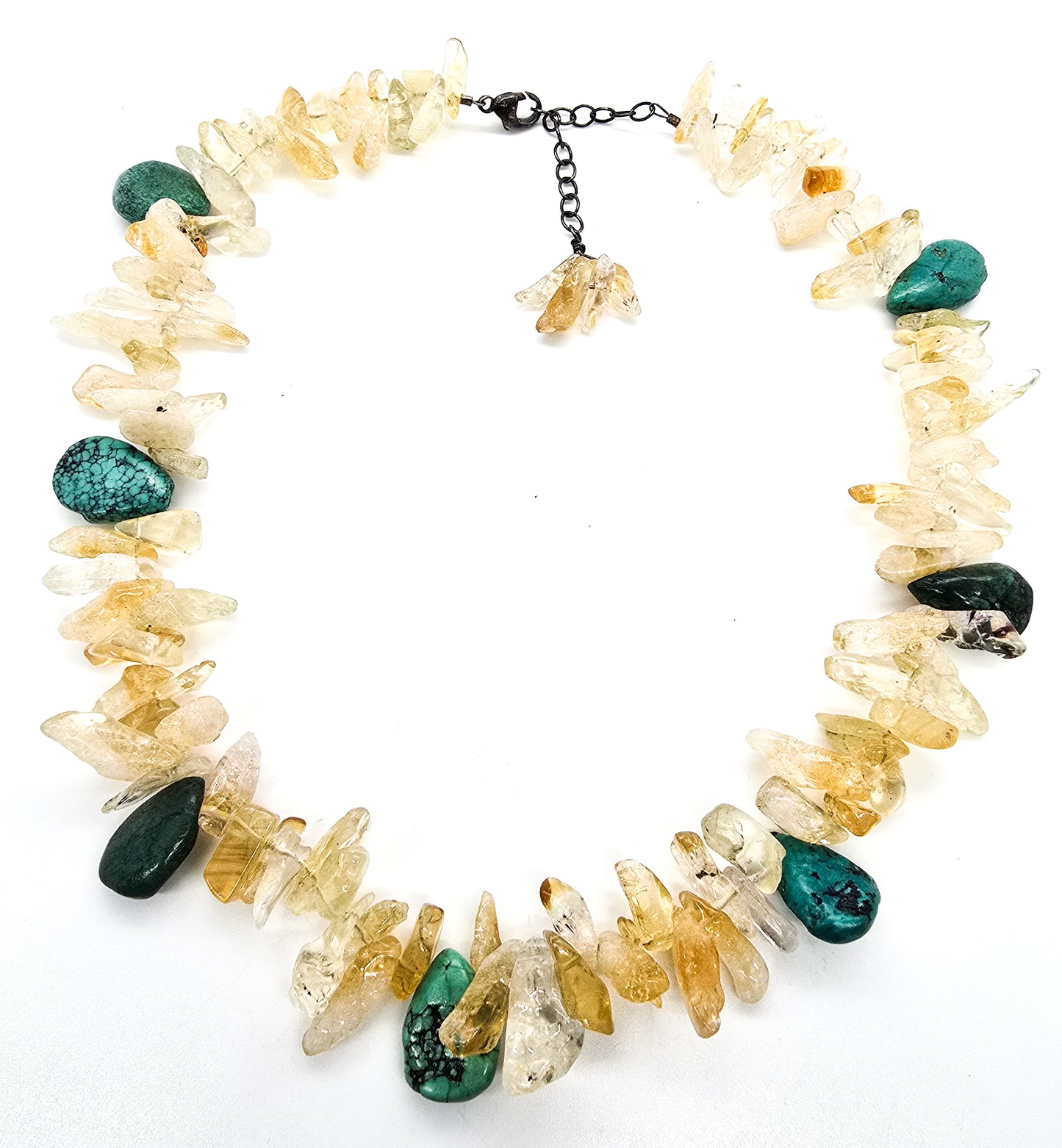 Citrine and Turquoise beaded gemstone artisan sterling silver necklace