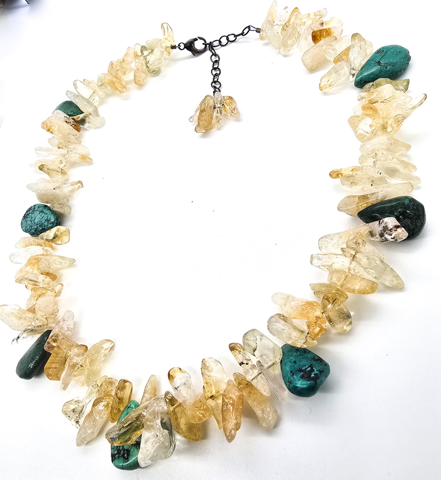 Citrine and Turquoise beaded gemstone artisan sterling silver necklace