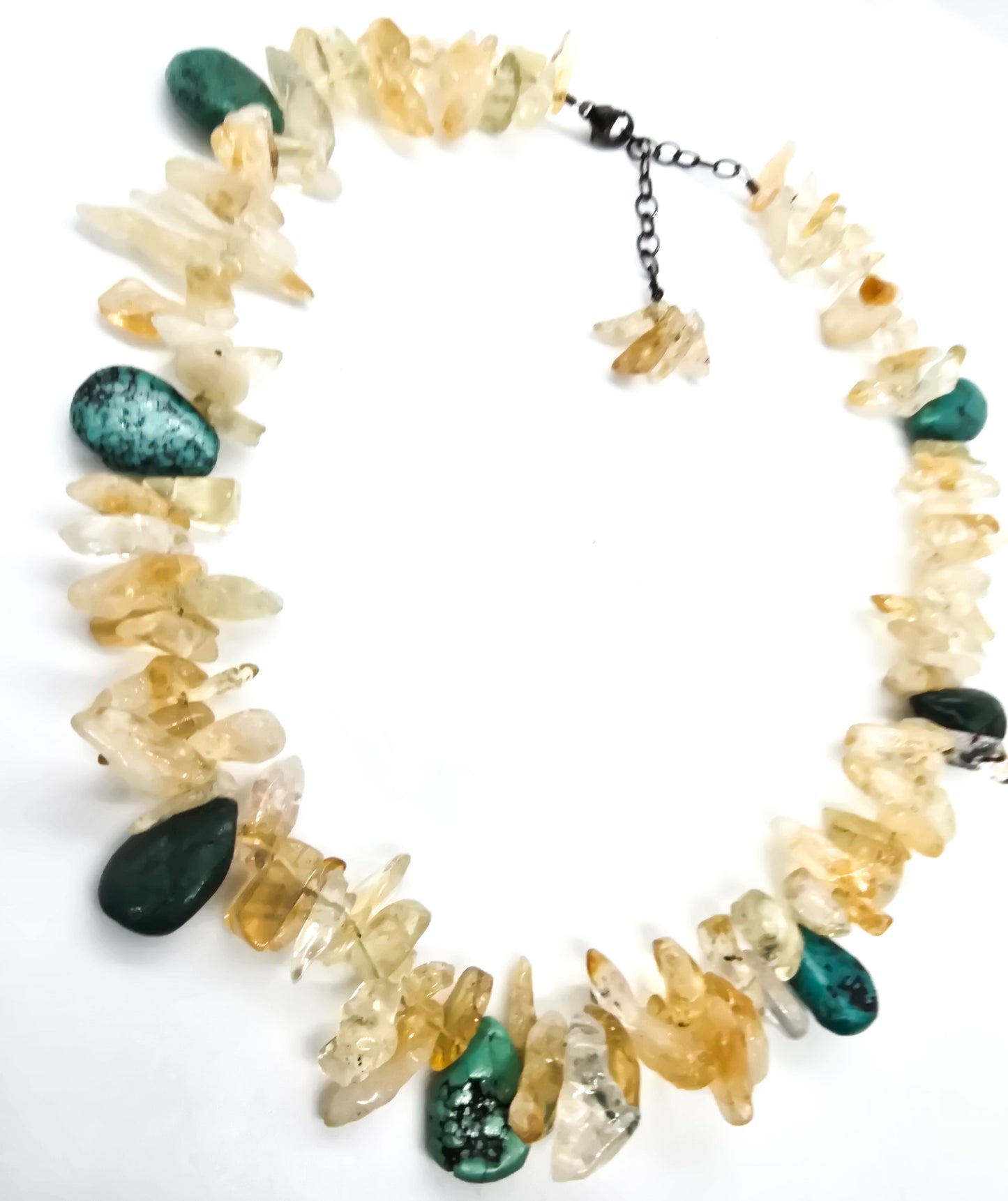 Citrine and Turquoise beaded gemstone artisan sterling silver necklace