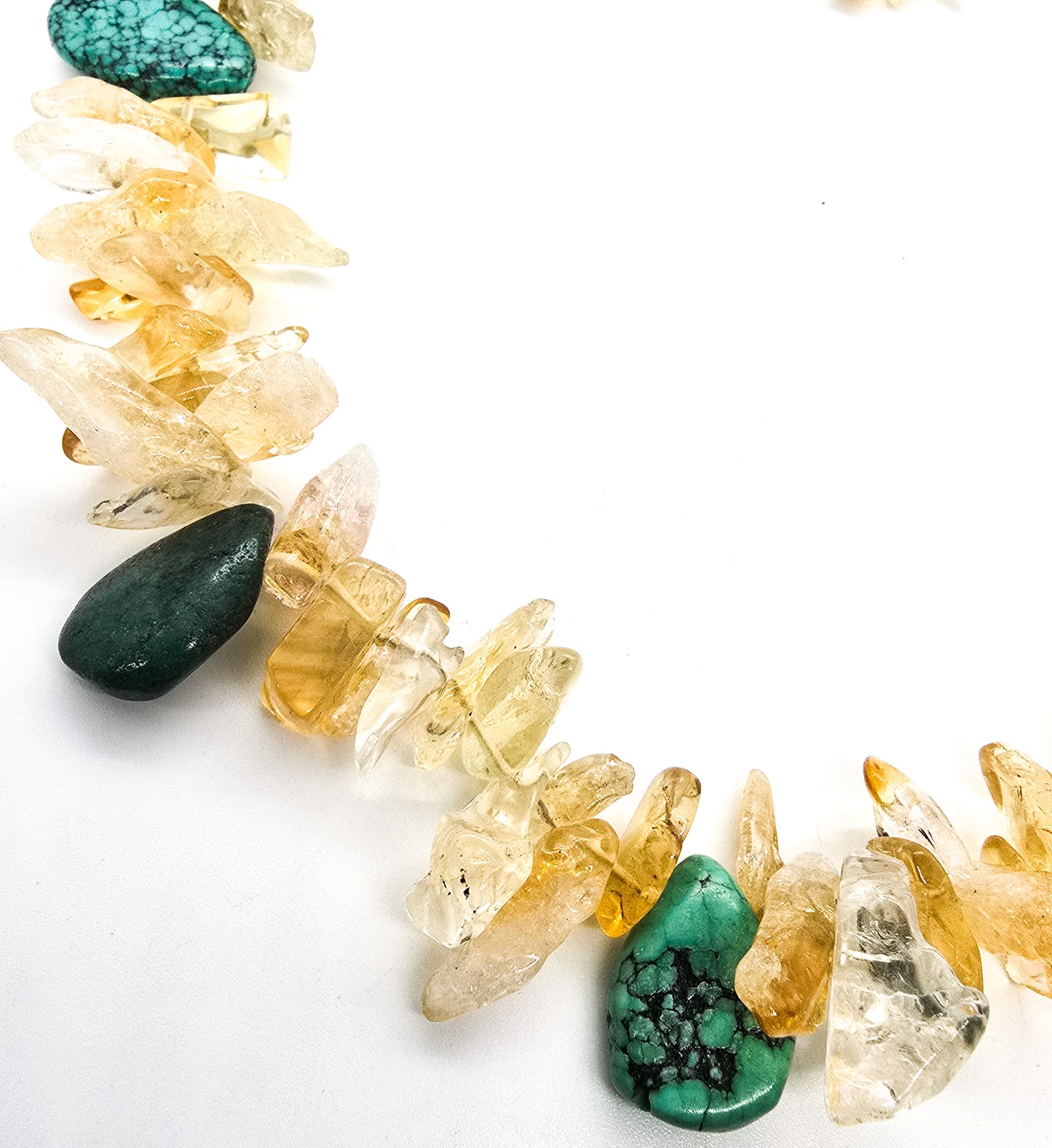 Citrine and Turquoise beaded gemstone artisan sterling silver necklace