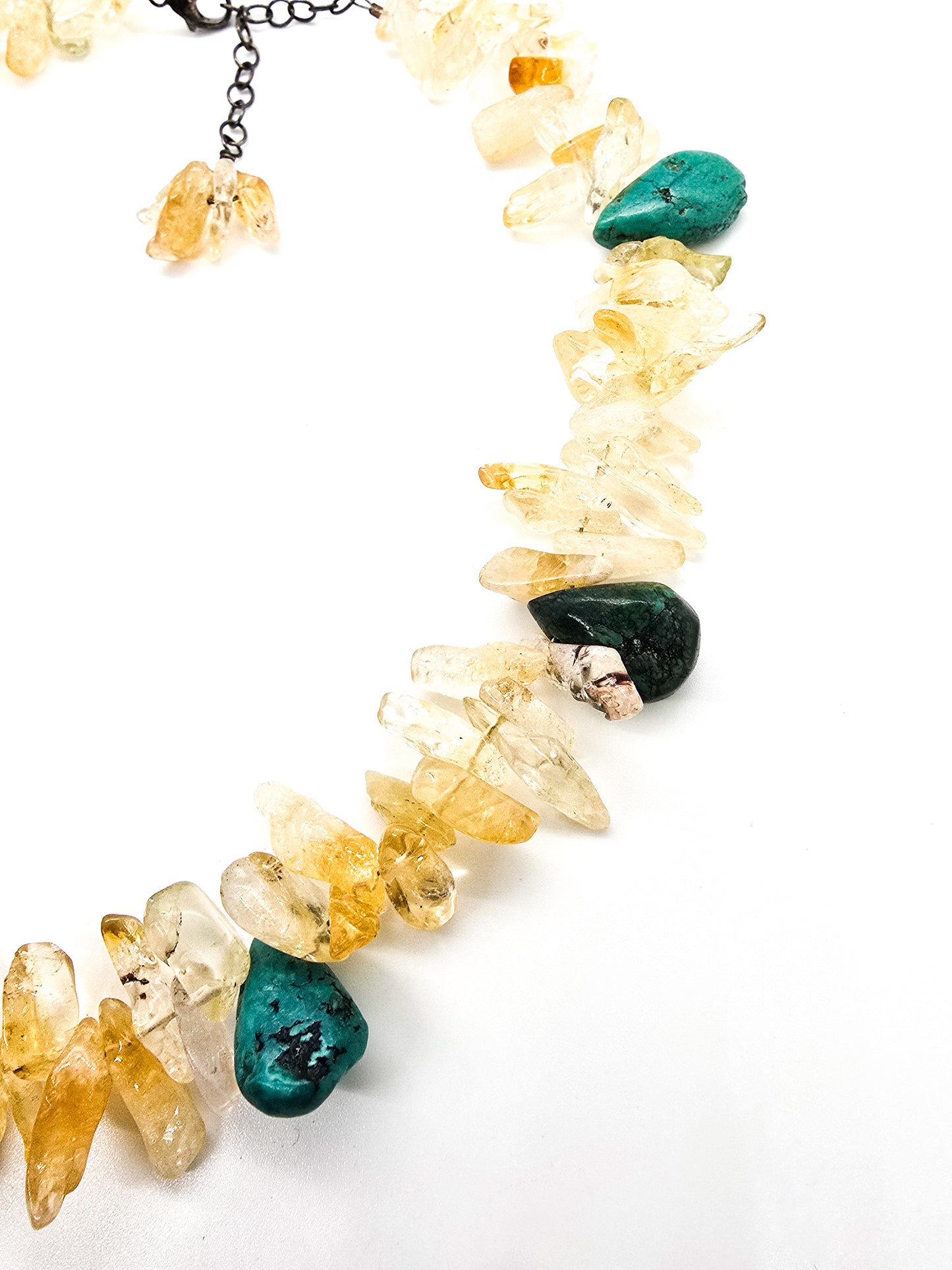 Citrine and Turquoise beaded gemstone artisan sterling silver necklace