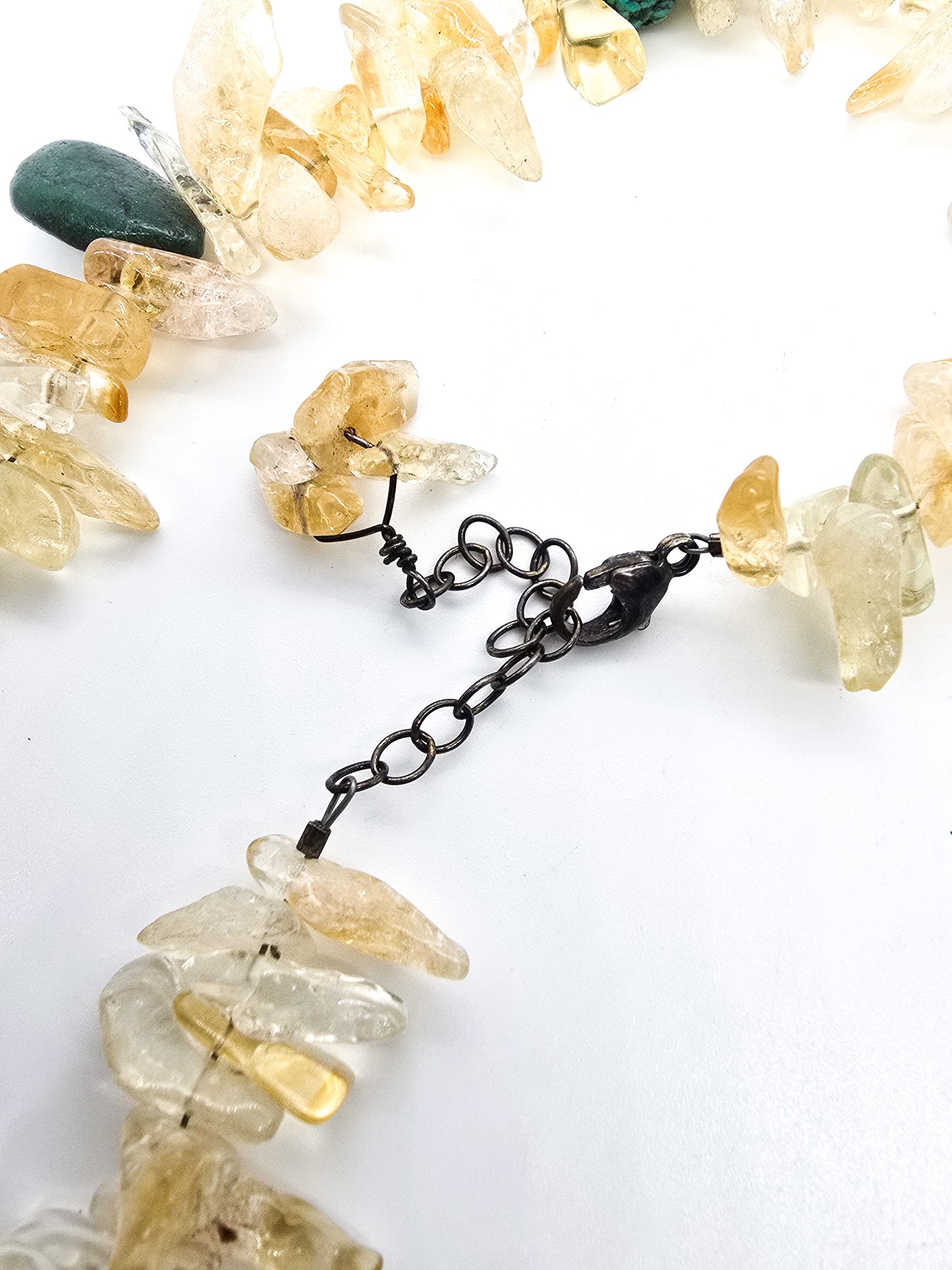 Citrine and Turquoise beaded gemstone artisan sterling silver necklace