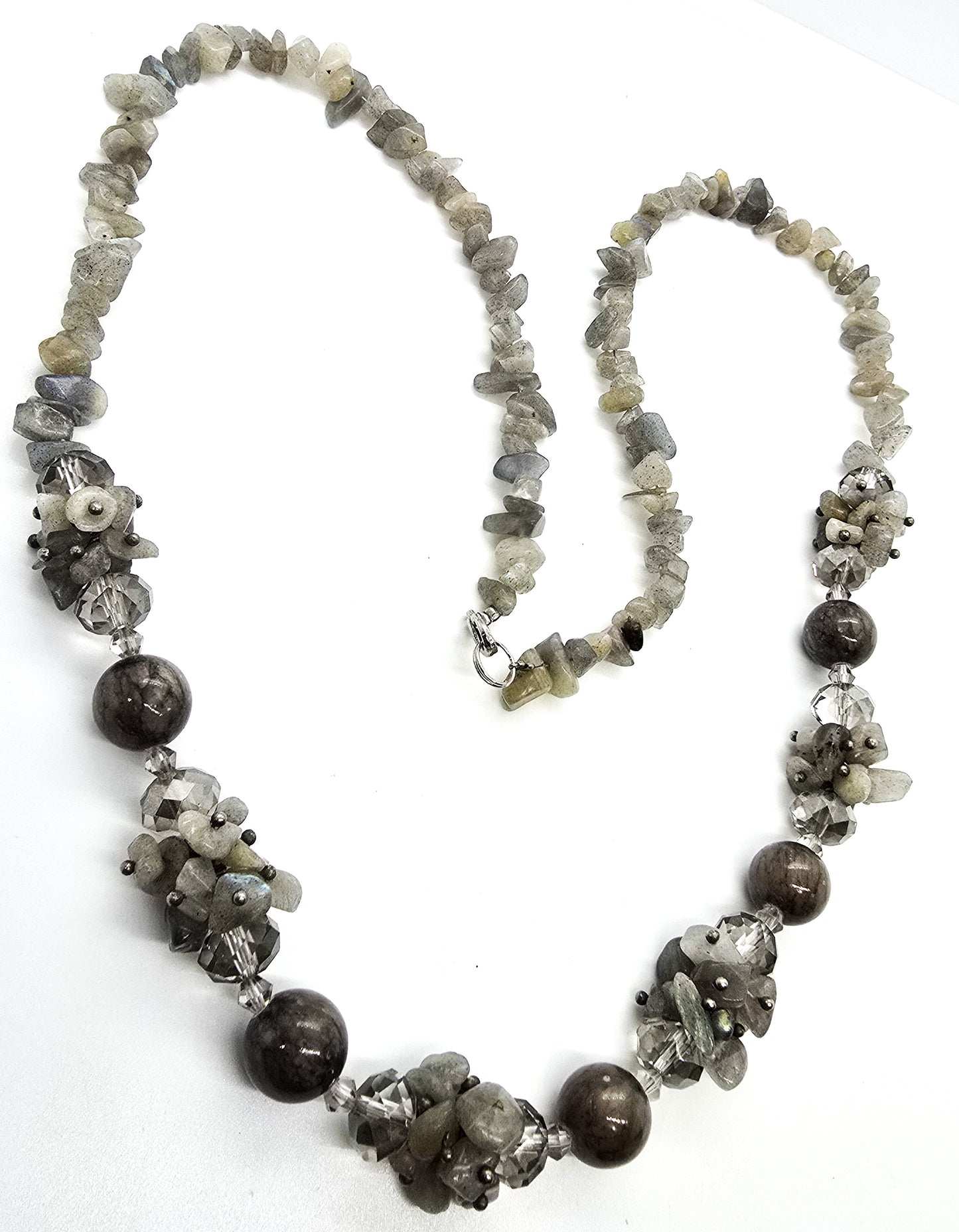 Labradorite flashy beaded chip cluster faceted crystal beaded gemstone necklace