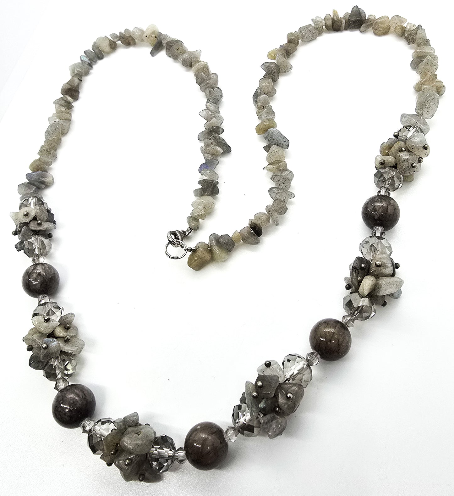 Labradorite flashy beaded chip cluster faceted crystal beaded gemstone necklace