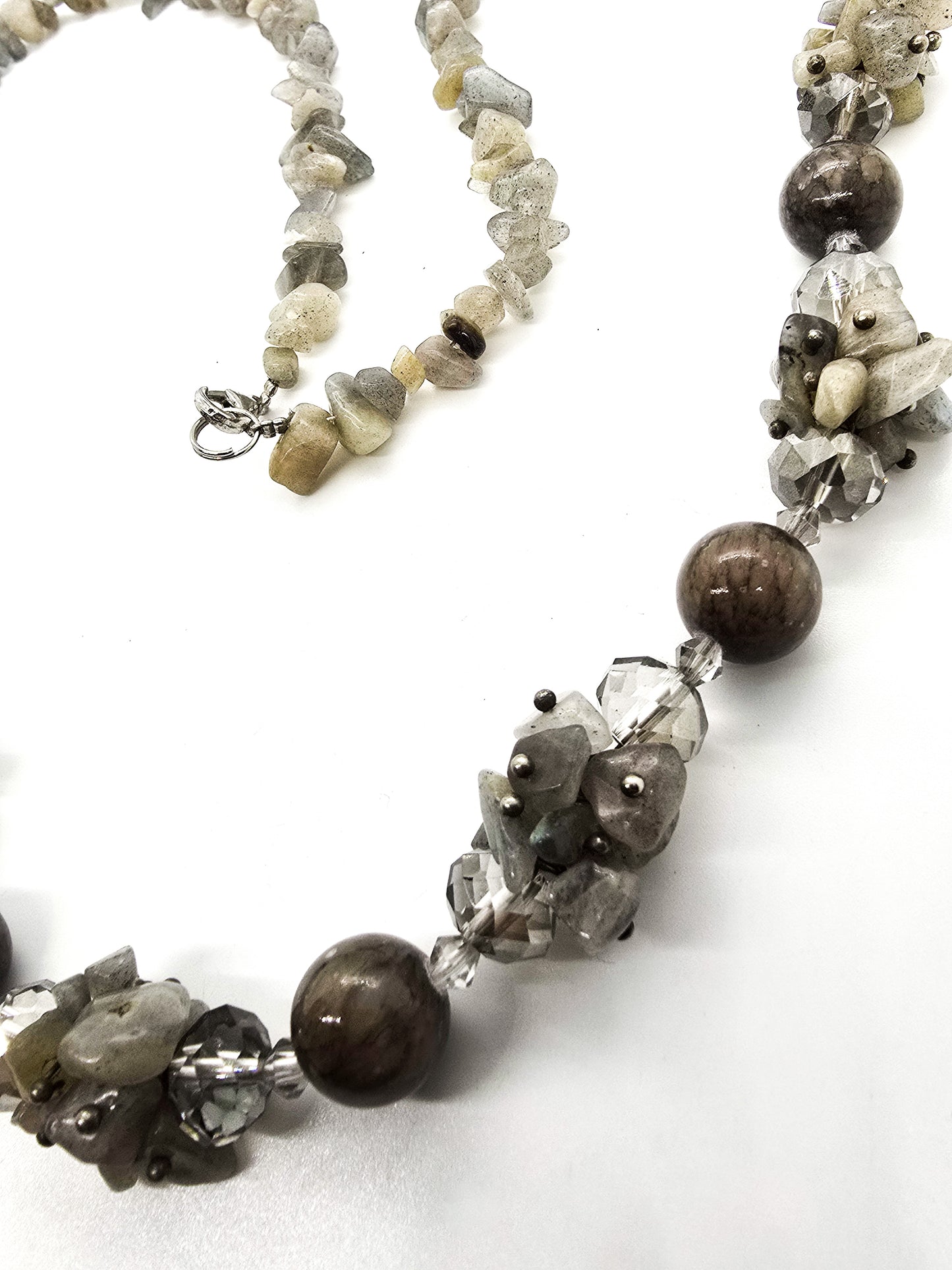 Labradorite flashy beaded chip cluster faceted crystal beaded gemstone necklace