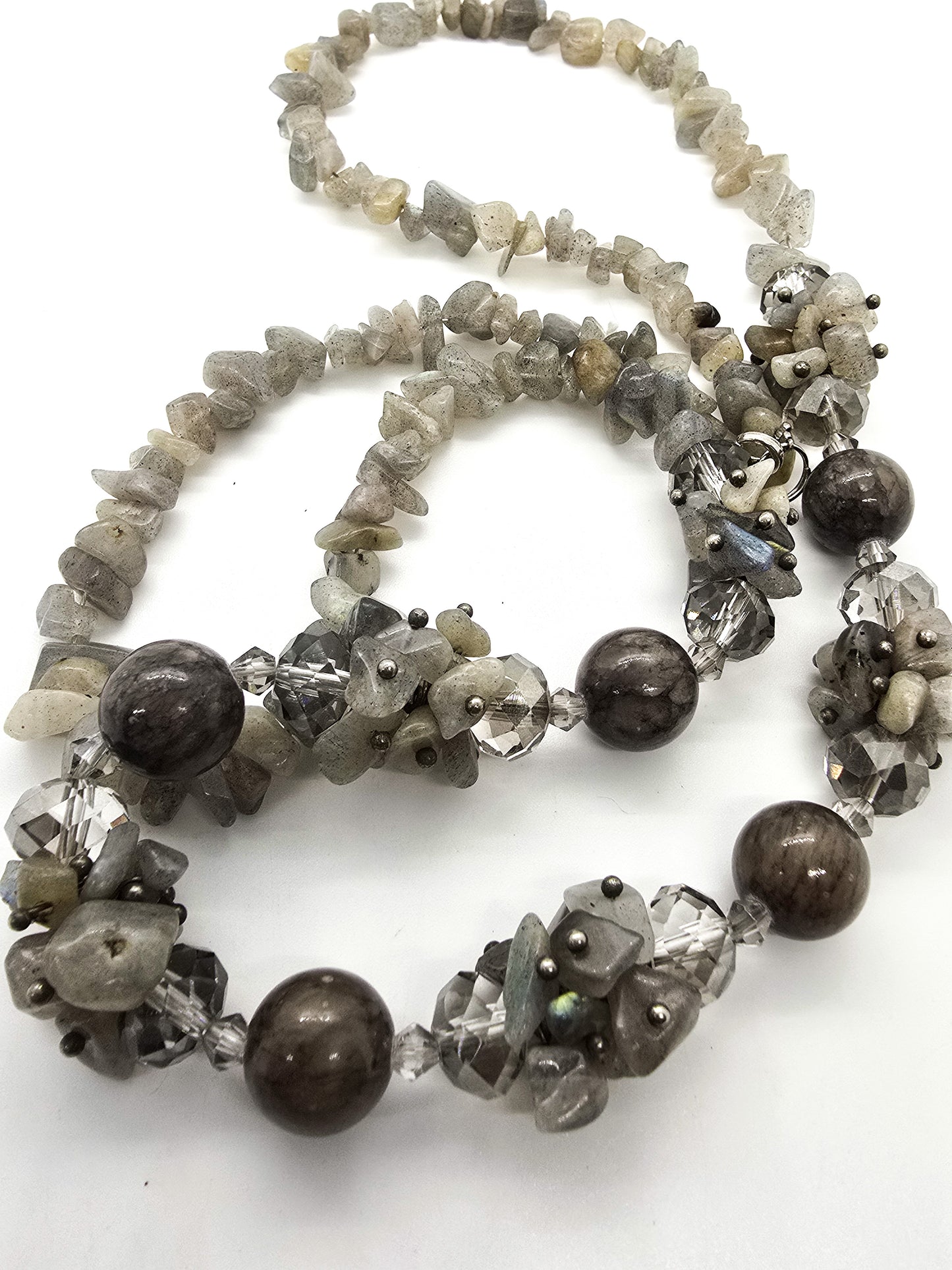 Labradorite flashy beaded chip cluster faceted crystal beaded gemstone necklace