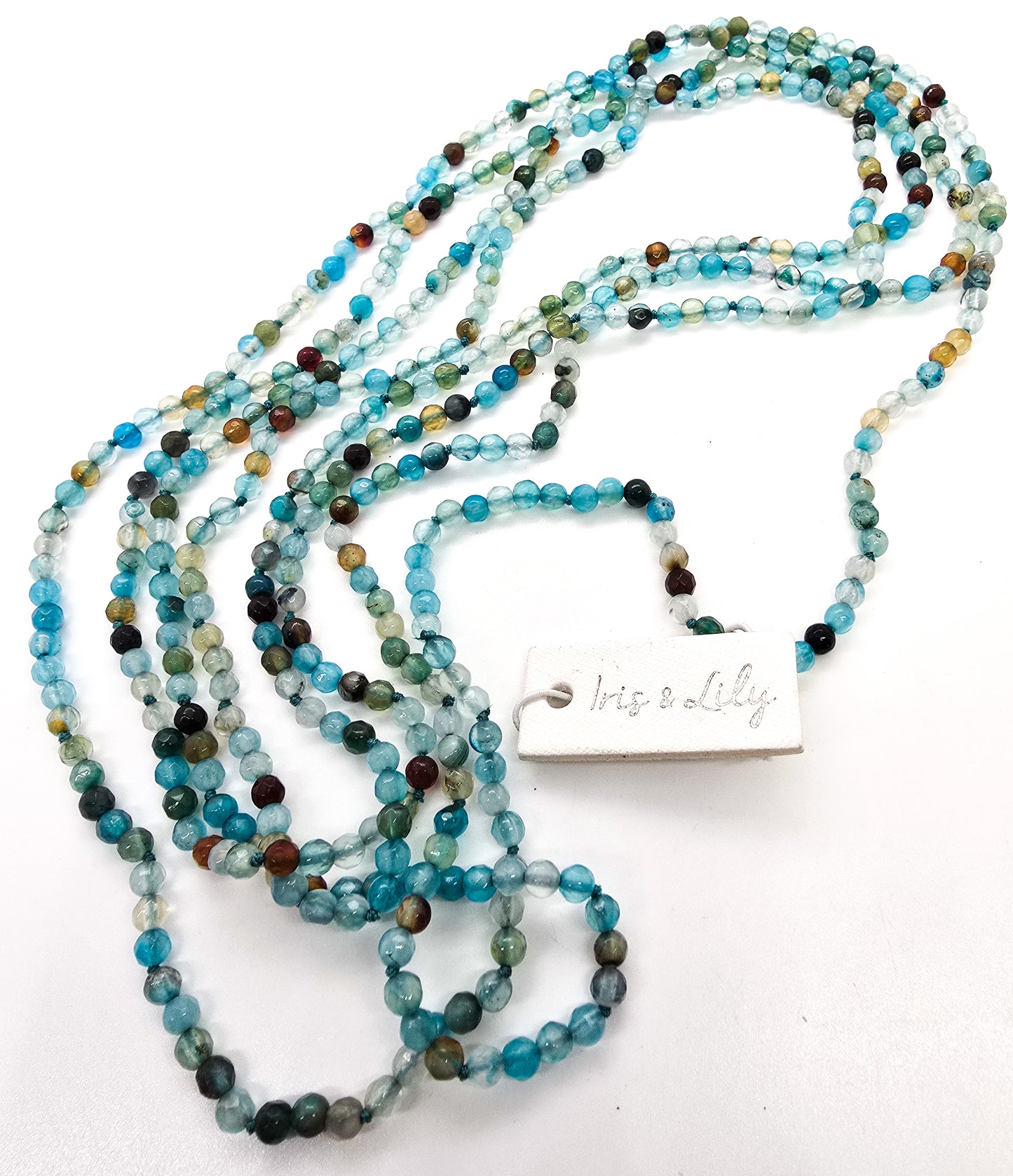 Iris and Lily blue beaded agate extra long 83 inch gemstone NWT necklace