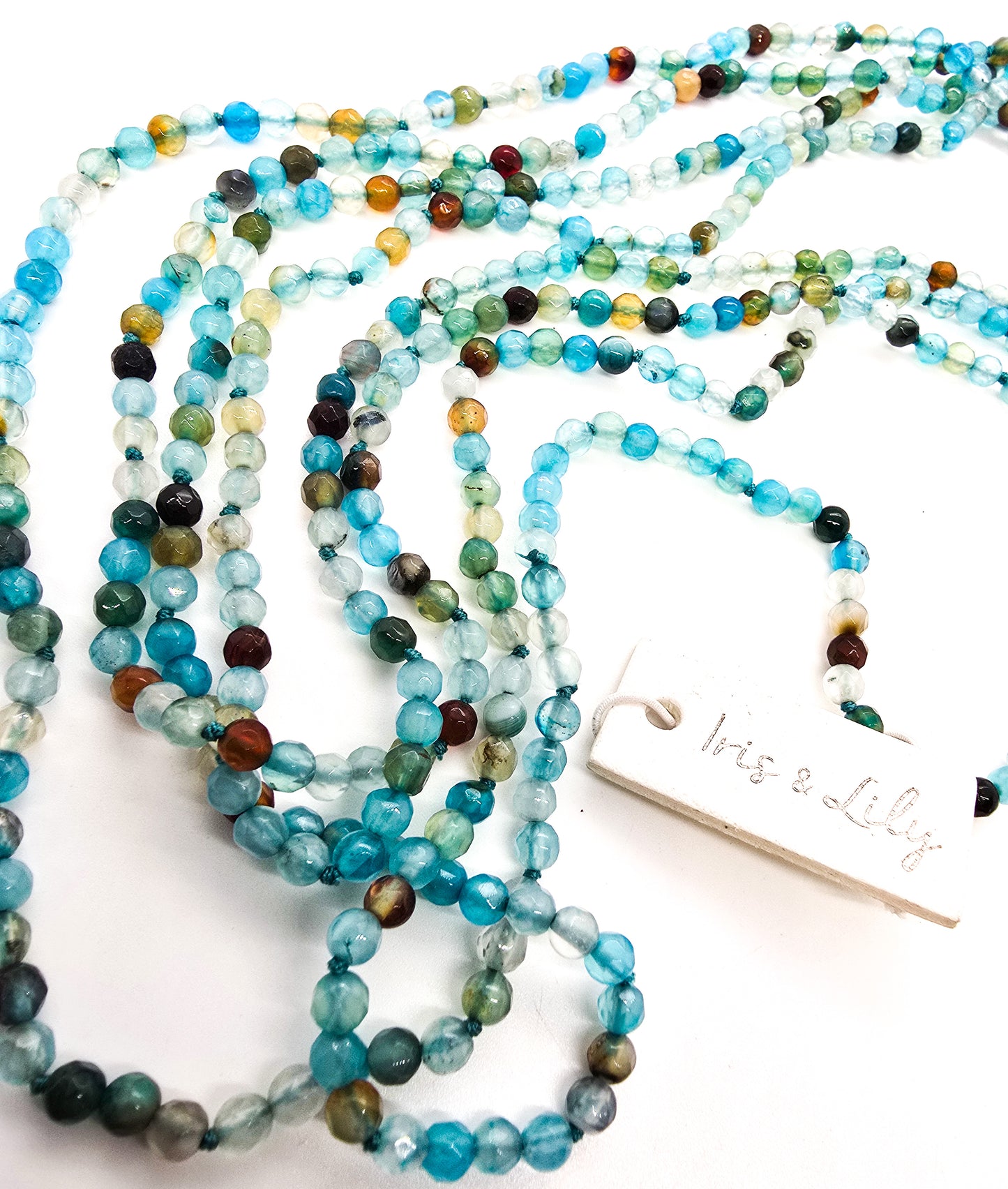 Iris and Lily blue beaded agate extra long 83 inch gemstone NWT necklace