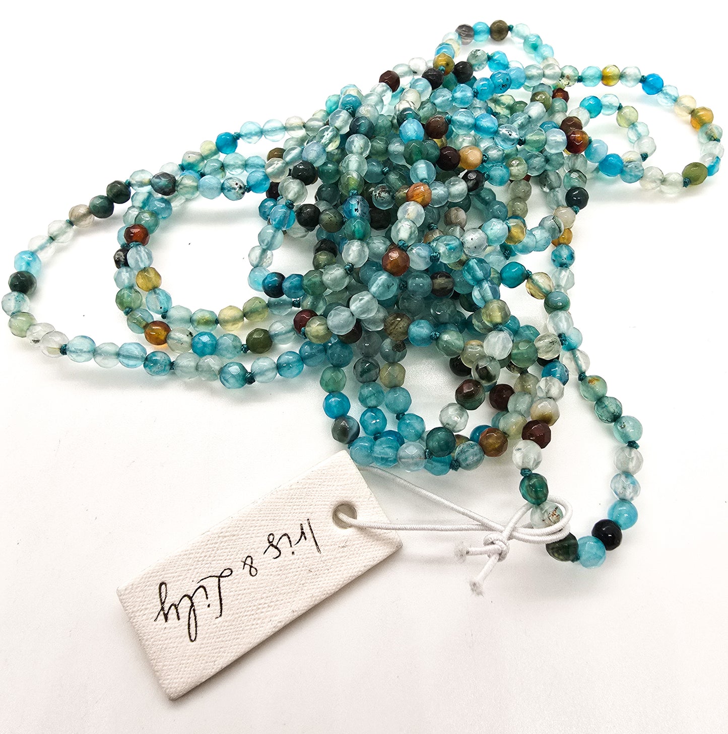 Iris and Lily blue beaded agate extra long 83 inch gemstone NWT necklace