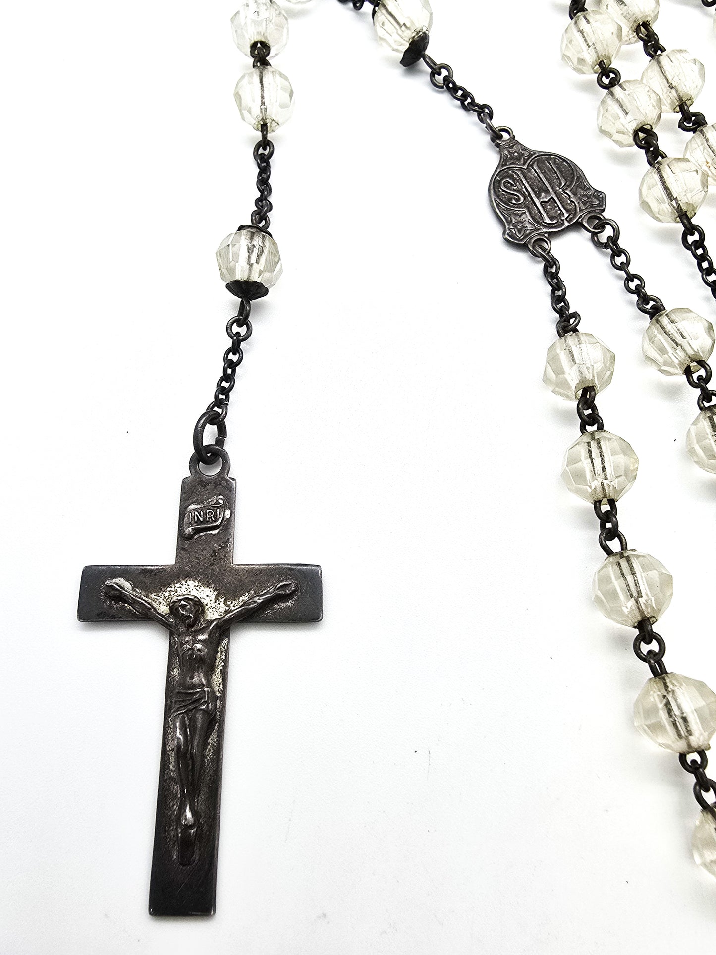 Catholic Rosary Sterling silver Crucifix clear crystal vintage rosary