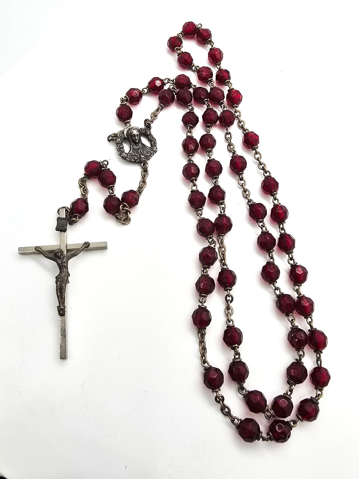 Catholic Rosary Mother Mary Crucifix amber glass crystal vintage rosary