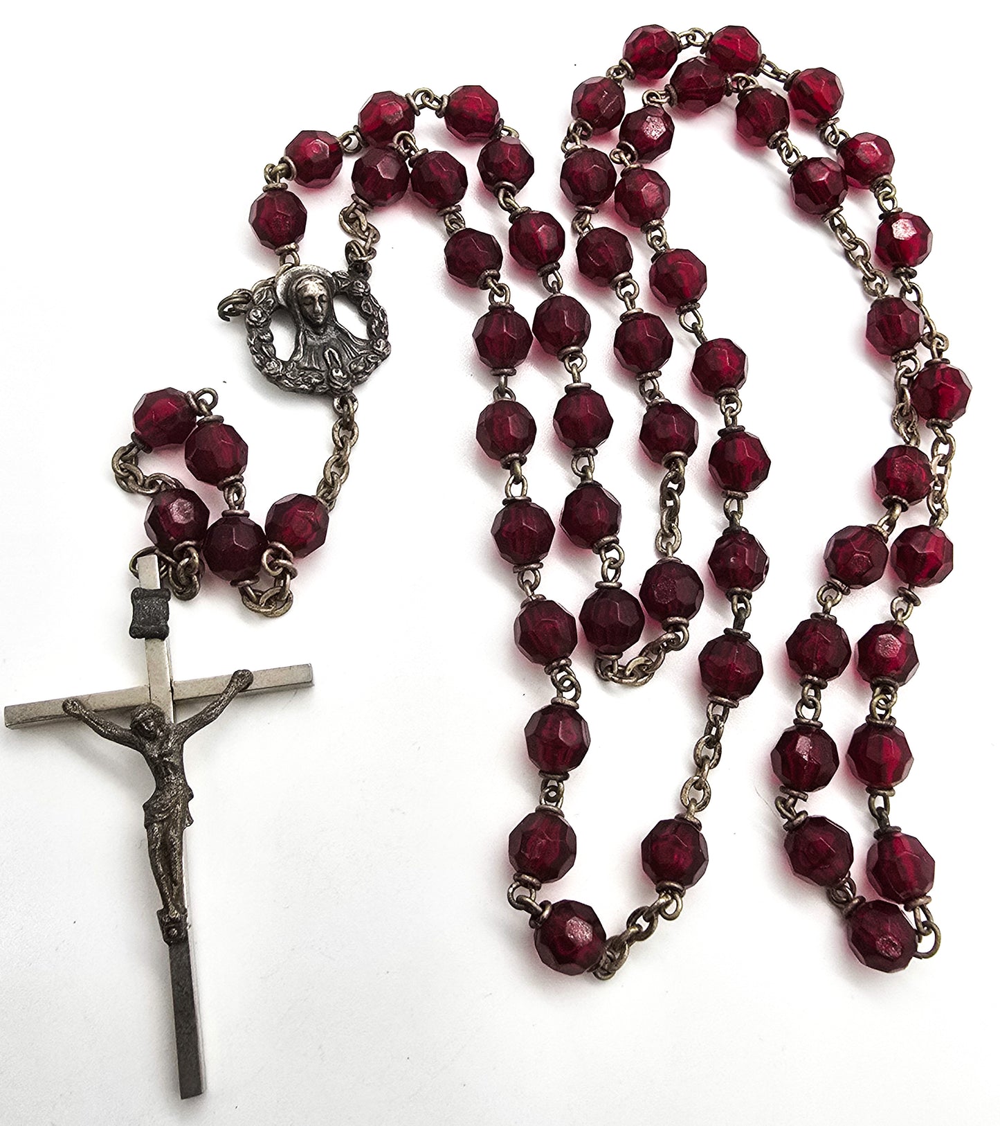 Catholic Rosary Mother Mary Crucifix amber glass crystal vintage rosary