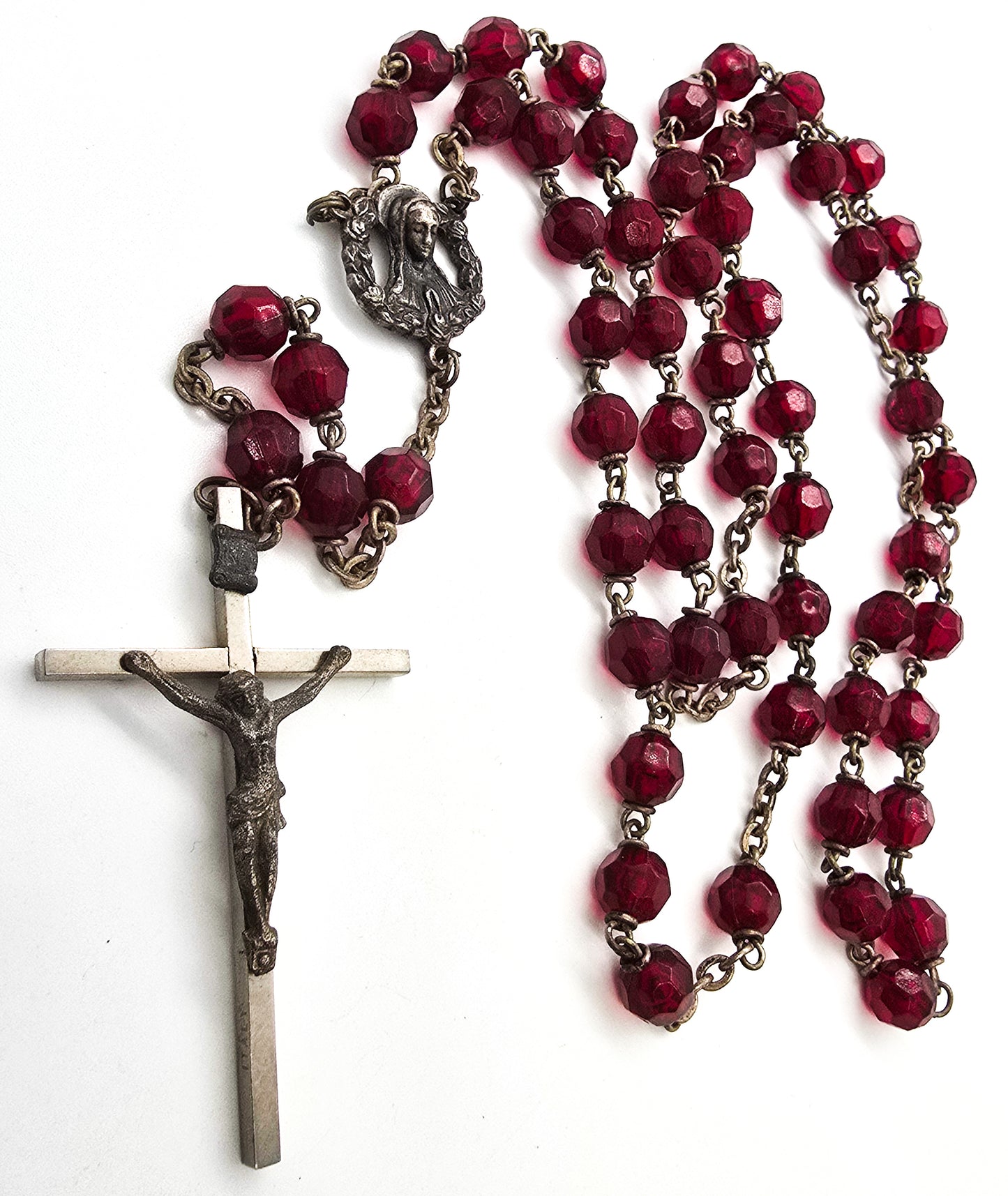 Catholic Rosary Mother Mary Crucifix amber glass crystal vintage rosary