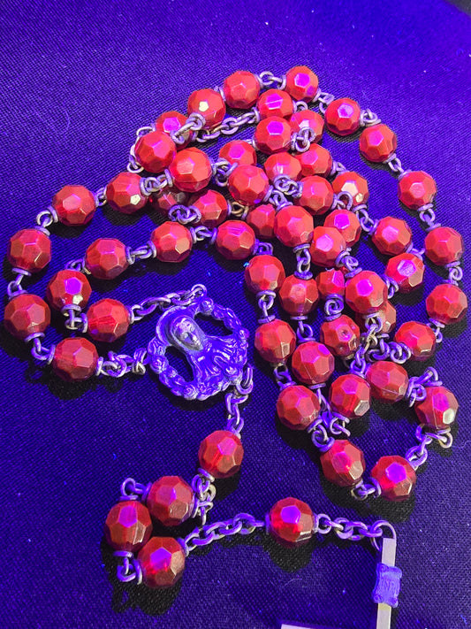 Catholic Rosary Mother Mary Crucifix amber glass crystal vintage rosary