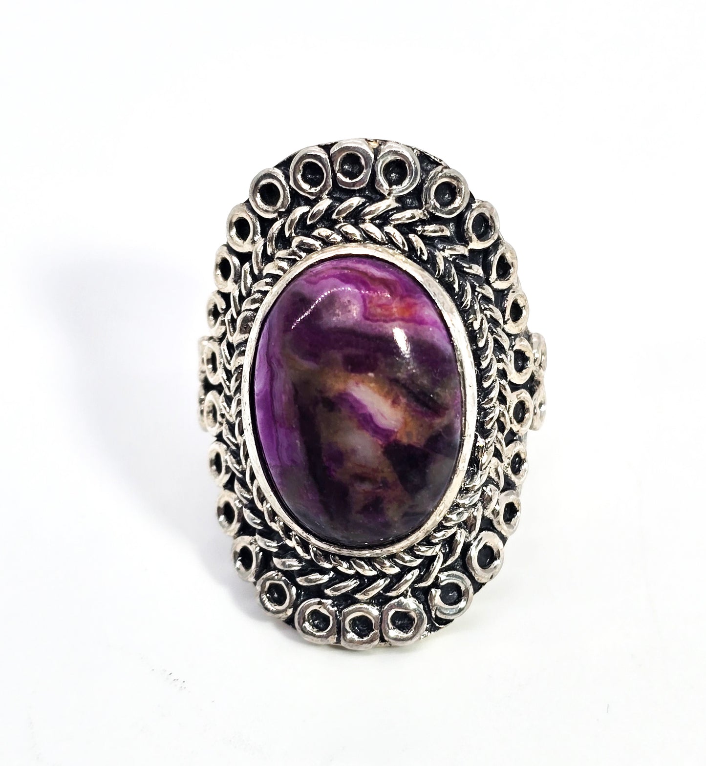 Purple Laguna Lace Agate Large Sterling silver statement ring size 9