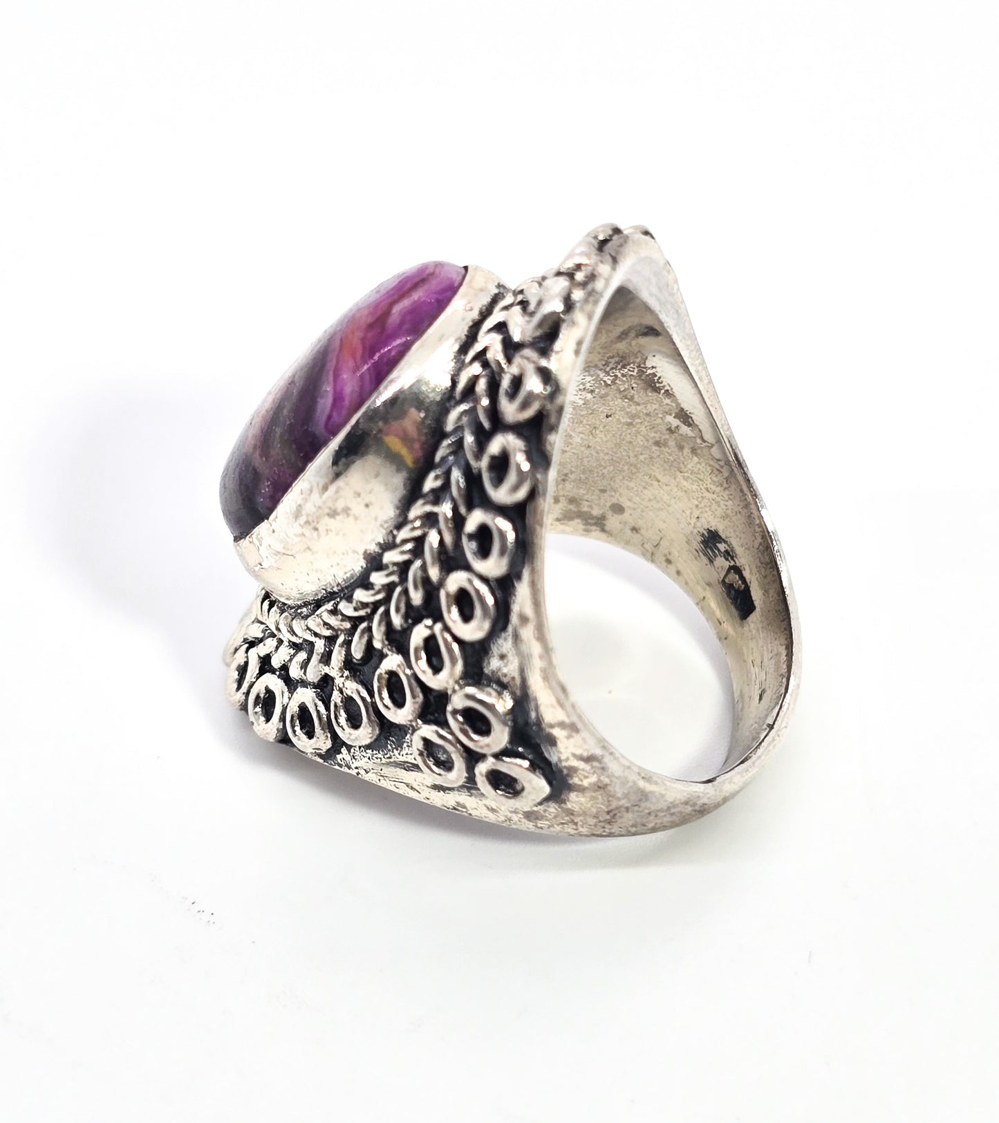 Purple Laguna Lace Agate Large Sterling silver statement ring size 9