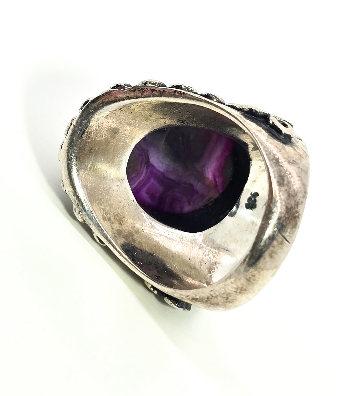 Purple Laguna Lace Agate Large Sterling silver statement ring size 9