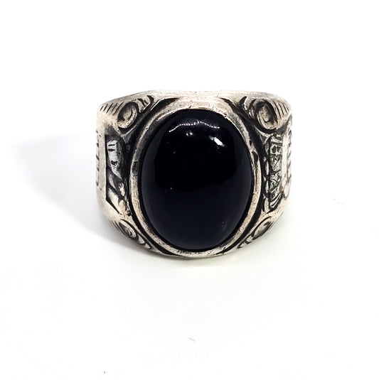 Old Pawn vintage sterling silver black onyx Native American sterling silver ring size 8.5