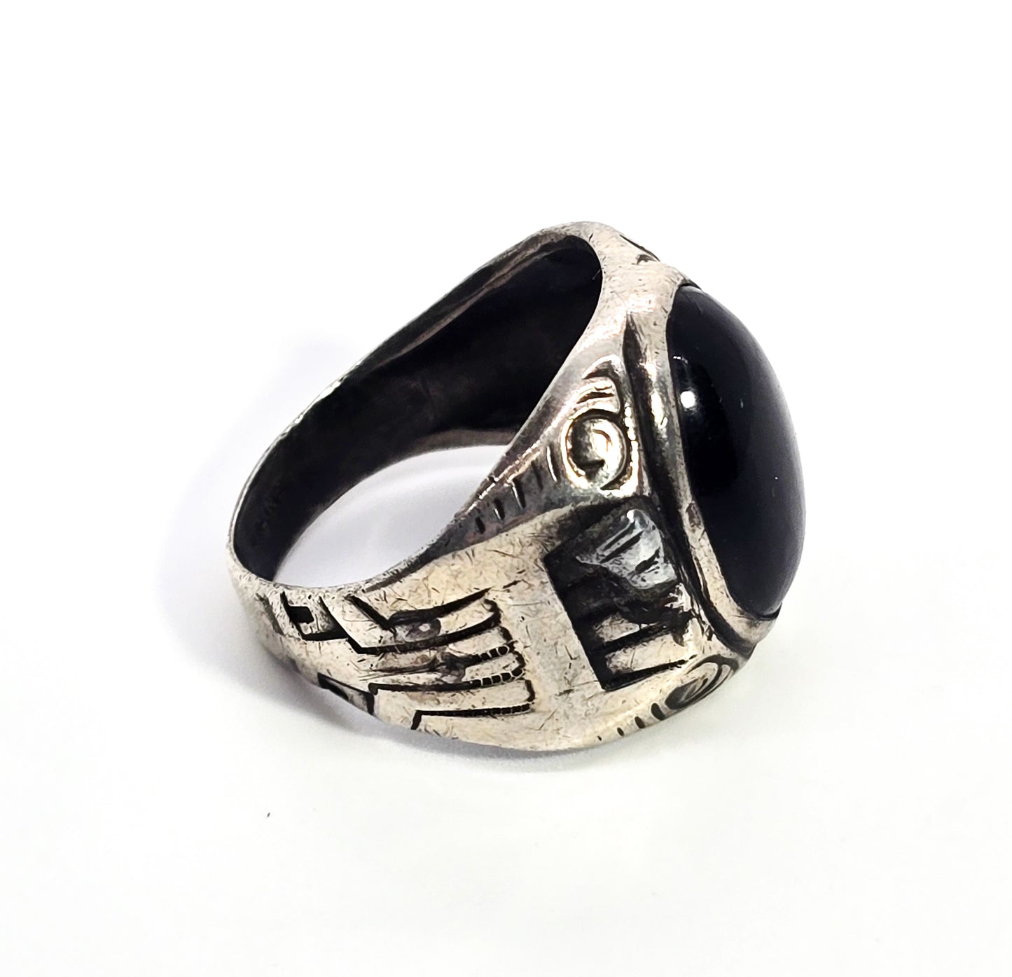 Old Pawn vintage sterling silver black onyx Native American sterling silver ring size 8.5